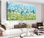 Flowers Canvas Wall Art Wildflowers Canvas Pictures Rustic Botanical Artwork Abstract Watercolor Landscape Painting Artwork for Home Living Room Bedroom Kitchen Office Wall Decor Ready to Hang 100L x 50W cm