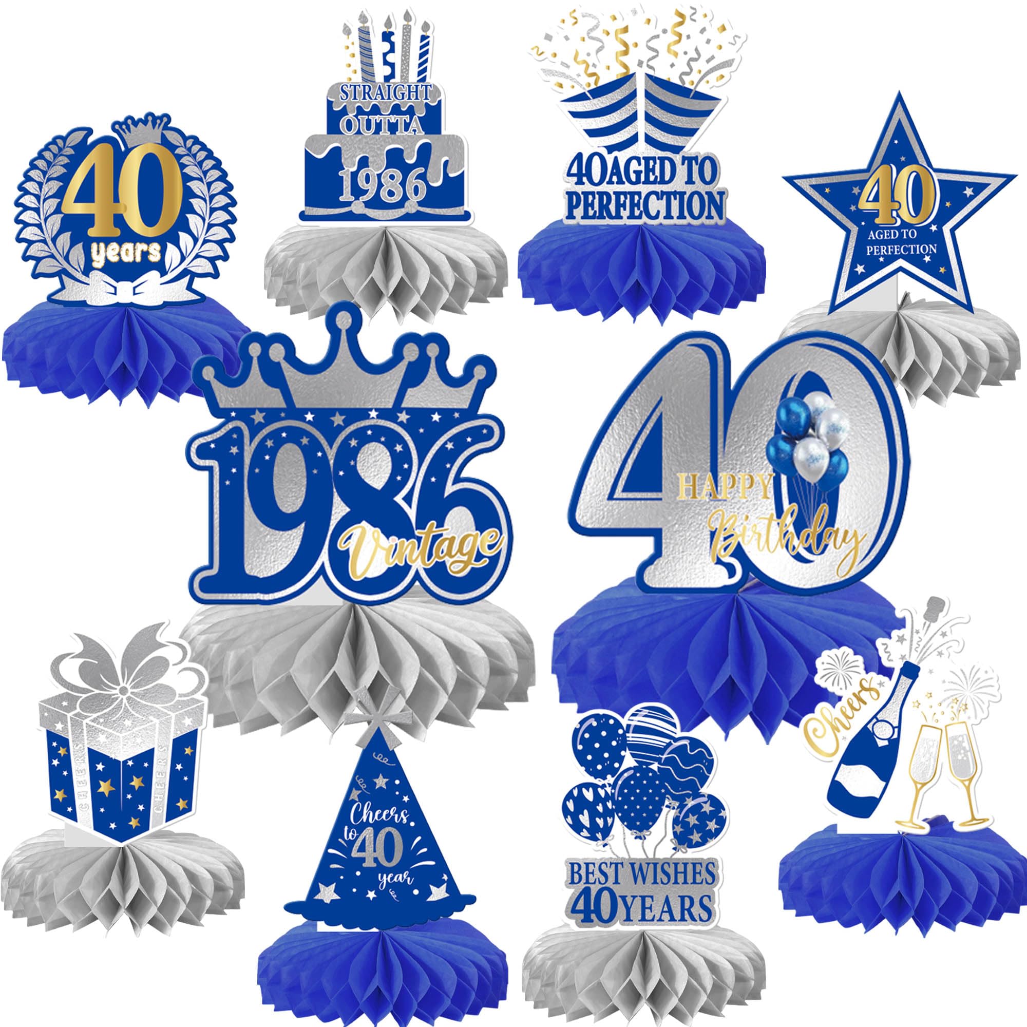 Xsstarmi 40th Birtday Honeycomb Centerpieces Decor Best Wishes 40 Years Aged to Perfection Straight Outta 1986 Table Toppers Decoration for Cheers to 40 Years Birthday Party DIY Decorations