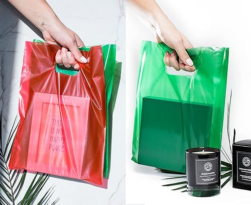 Miniatura 8 de 200 bolsas de mercancía, 100 rojas y 100 verdes, de 1.5 mil, 9 x 12 pulgadas, gruesas, brillantes y con asas troqueladas, para pequeñas empresas,