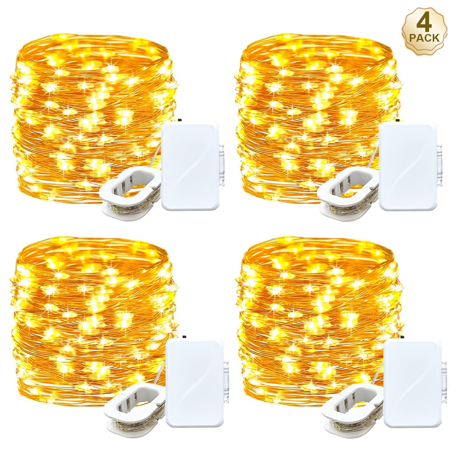 pozzolanas 4 Pack 16FT 50 LEDs Copper Wire Starry Fairy Lights,Led Fairy Lights Battery Operated for Christmas, Parties, Wedding, Centerpiece, Bedroom