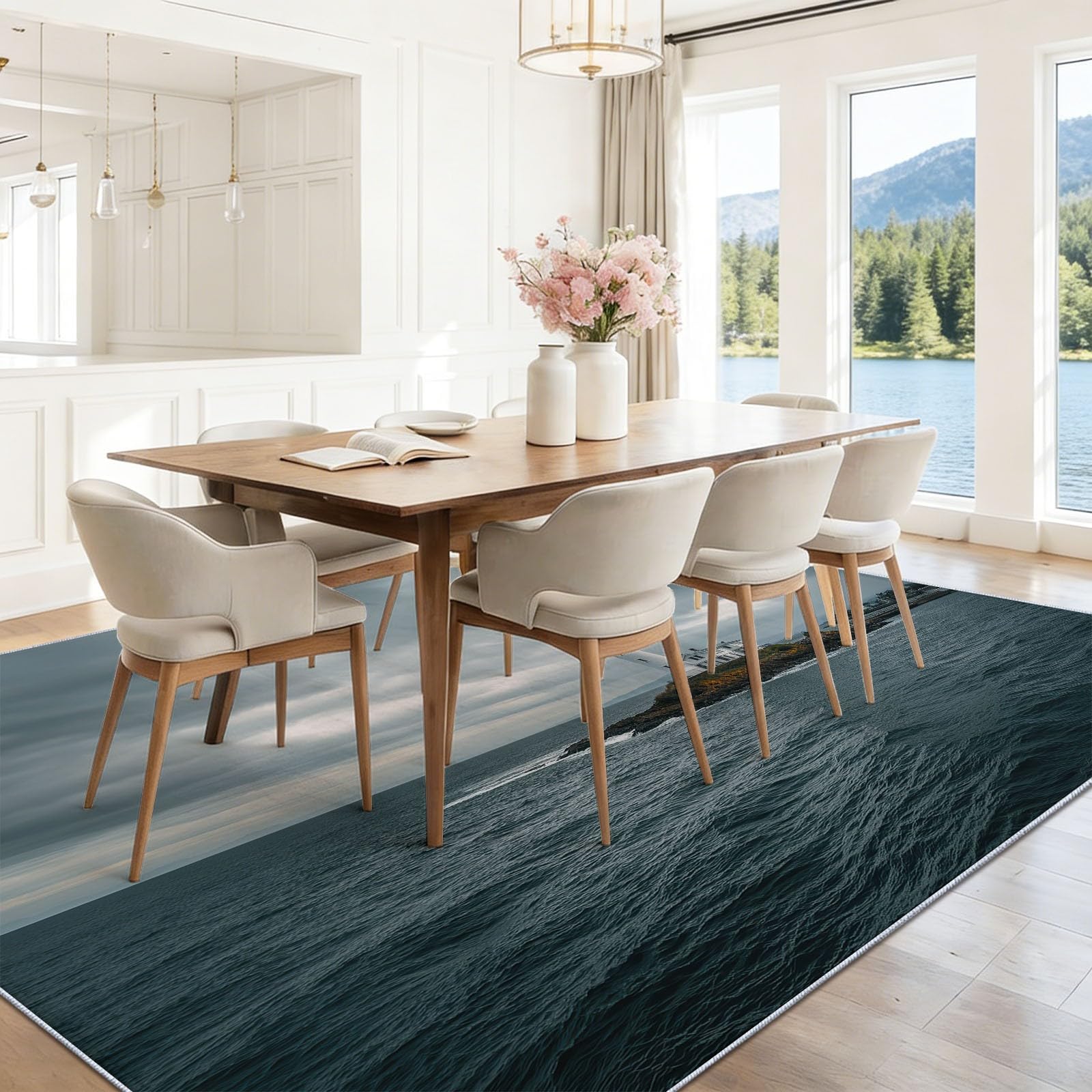 Époque Moderne Phare Mer Tapis Doux à Poils Ras, Gris 80 x 150 cm Lavable en Machine Antidérapant Tapis pour Salon Chambre Cuisine Chaise Enfants Chambre