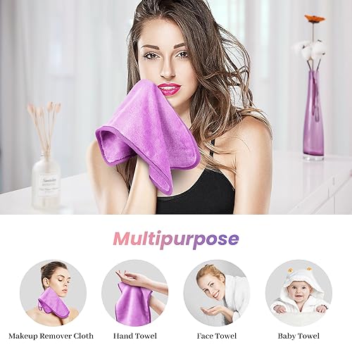 Miniatura 6 de Paquete de 8 paños removedores de maquillaje, 13 x 7 pulgadas, toallas de microfibra ultra suave, reutilizables, 4 colores
