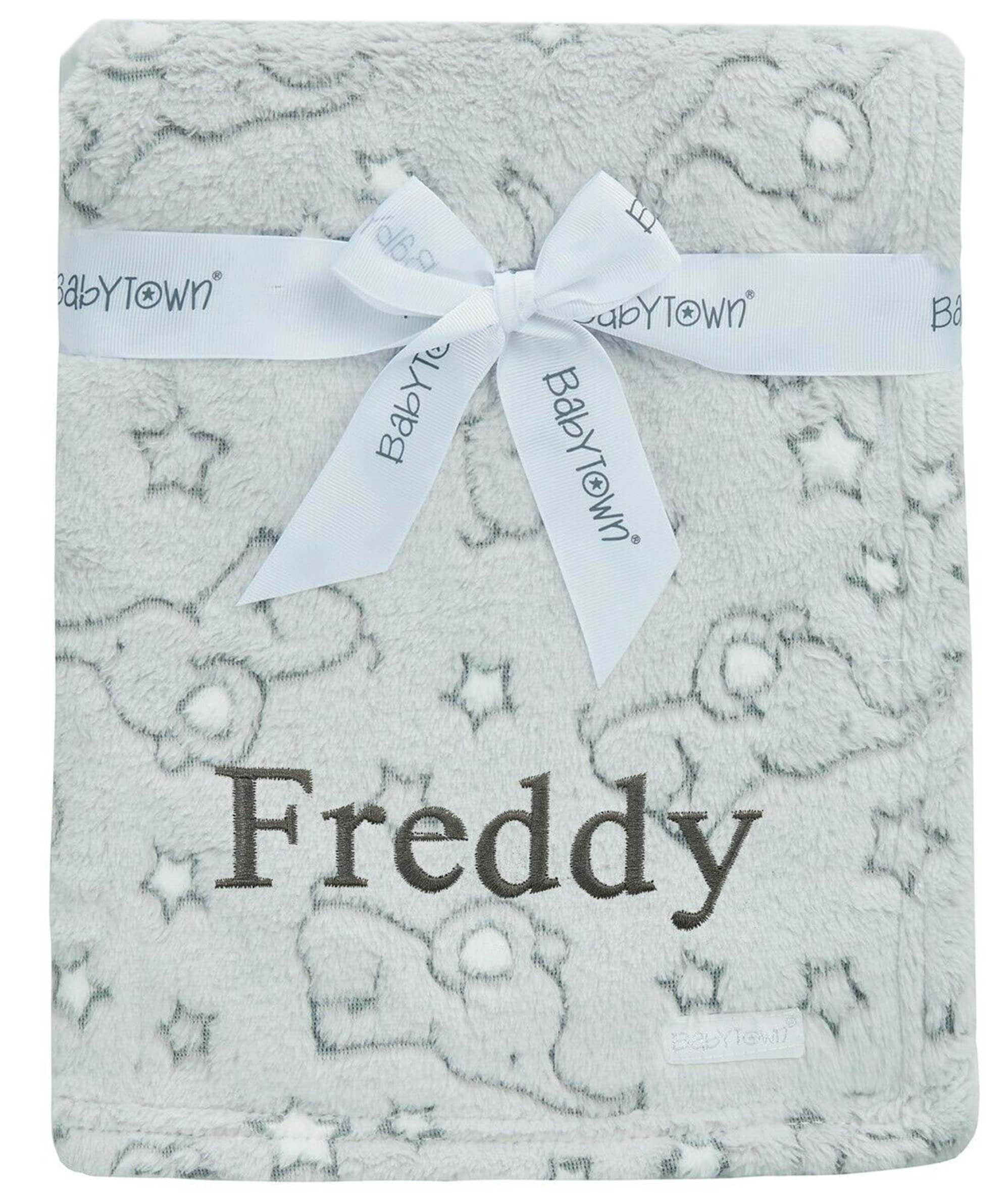 Kids Essentials Baby Boy Girl Elephant Personalised Blanket Comforter Embroidered Name (Grey Elephant Star)