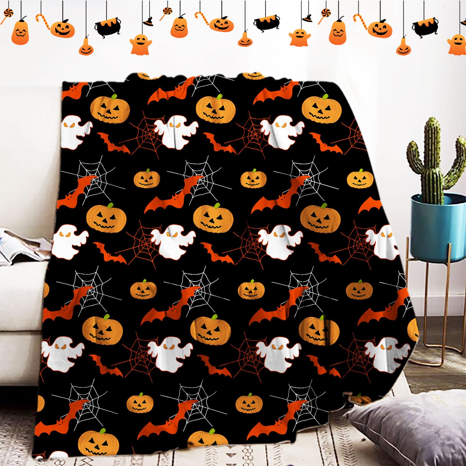 Couverture Halloween douce 130x150cm, idée cadeau idéale pour l'automne