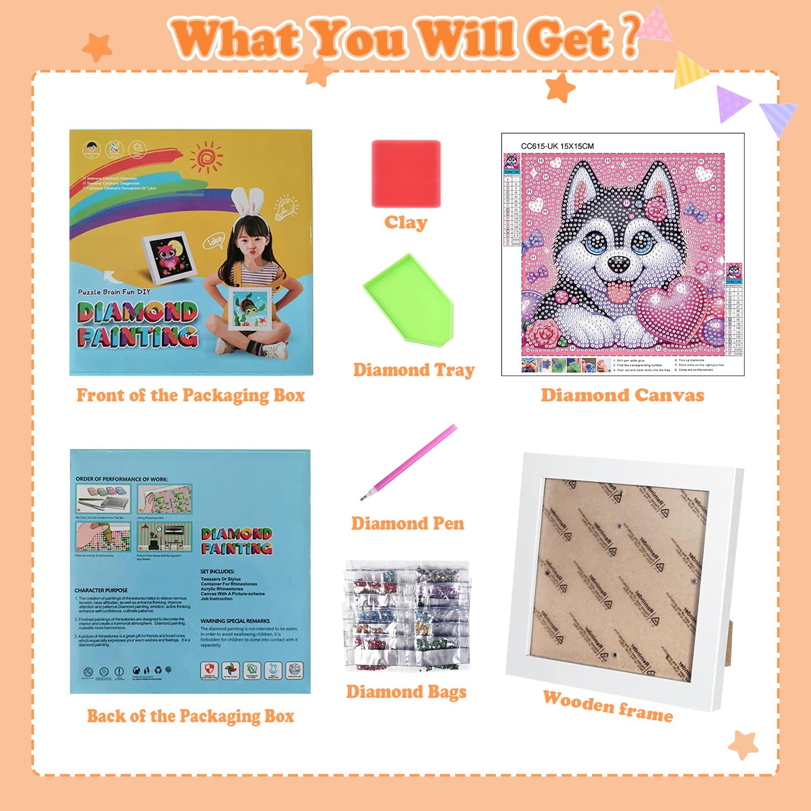Viart Dog Diamond Art for Kids with Frame-Dogs Diamond Painting for Kids Animal Small Diamond Art Kits - Image 2