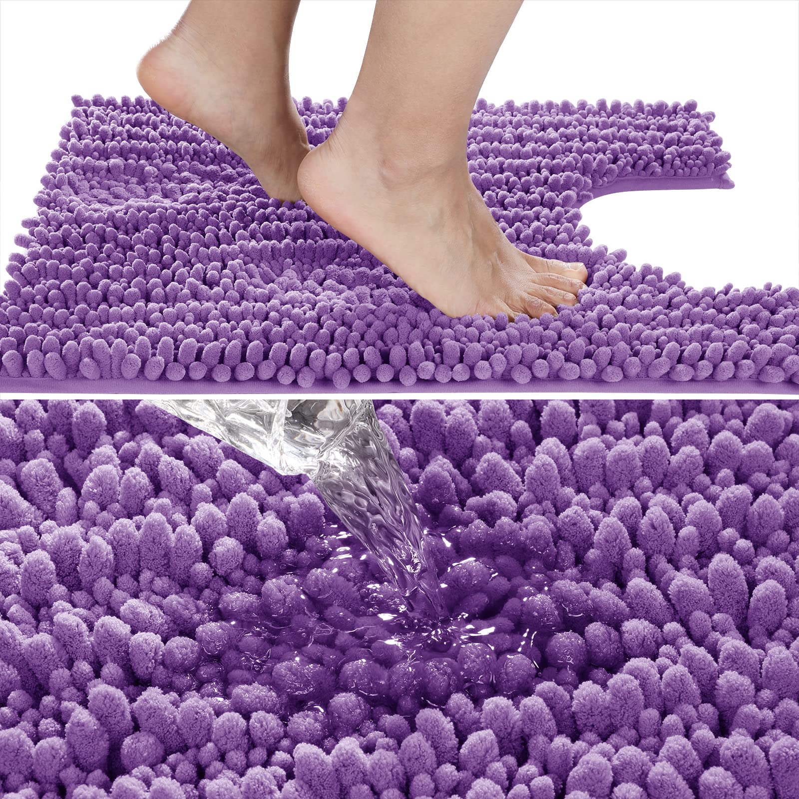 Yimobra Alfombrilla de baño de Chenilla con Forma de U para baño, máxima absorción, Suave y acogedora, Secado rápido, Antideslizante, Lavable a máquina, 24.4 x 20.4 Pulgadas