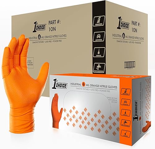 1st Choice Guantes desechables de nitrilo con agarre de diamante elevado, 6 mil industrial, mecánico, limpieza, sin látex, sin polvo