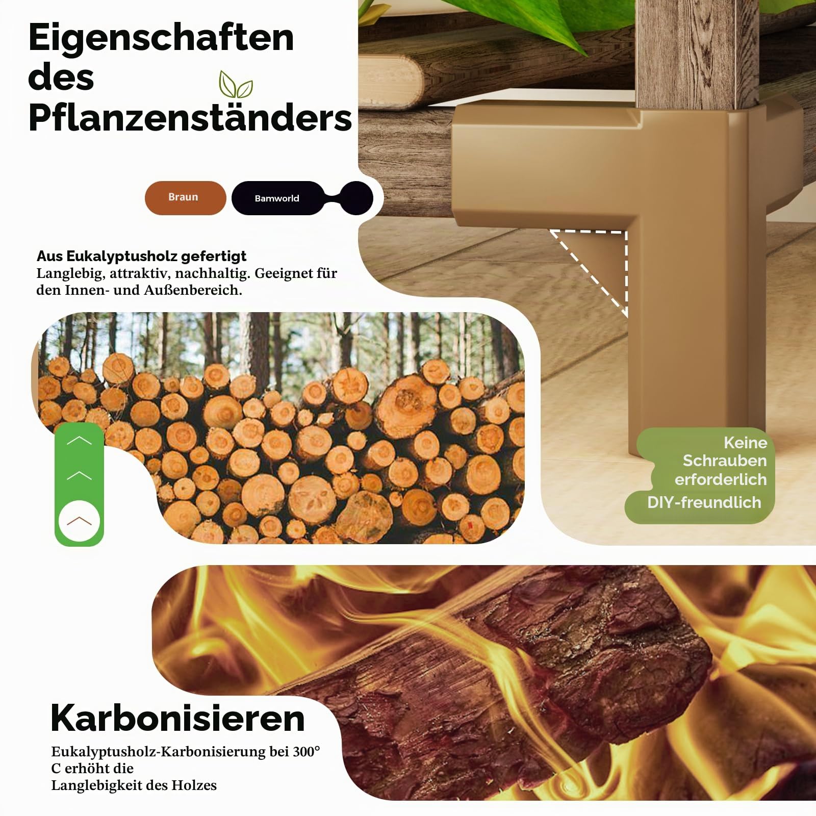 Bamworld Hoher Pflanzenständer Indoor Großes Pflanzenregal Outdoor Eckpflanzenhalter für mehrere Pflanzen Blumenständer für Wohnzimmer, Balkon und Garten