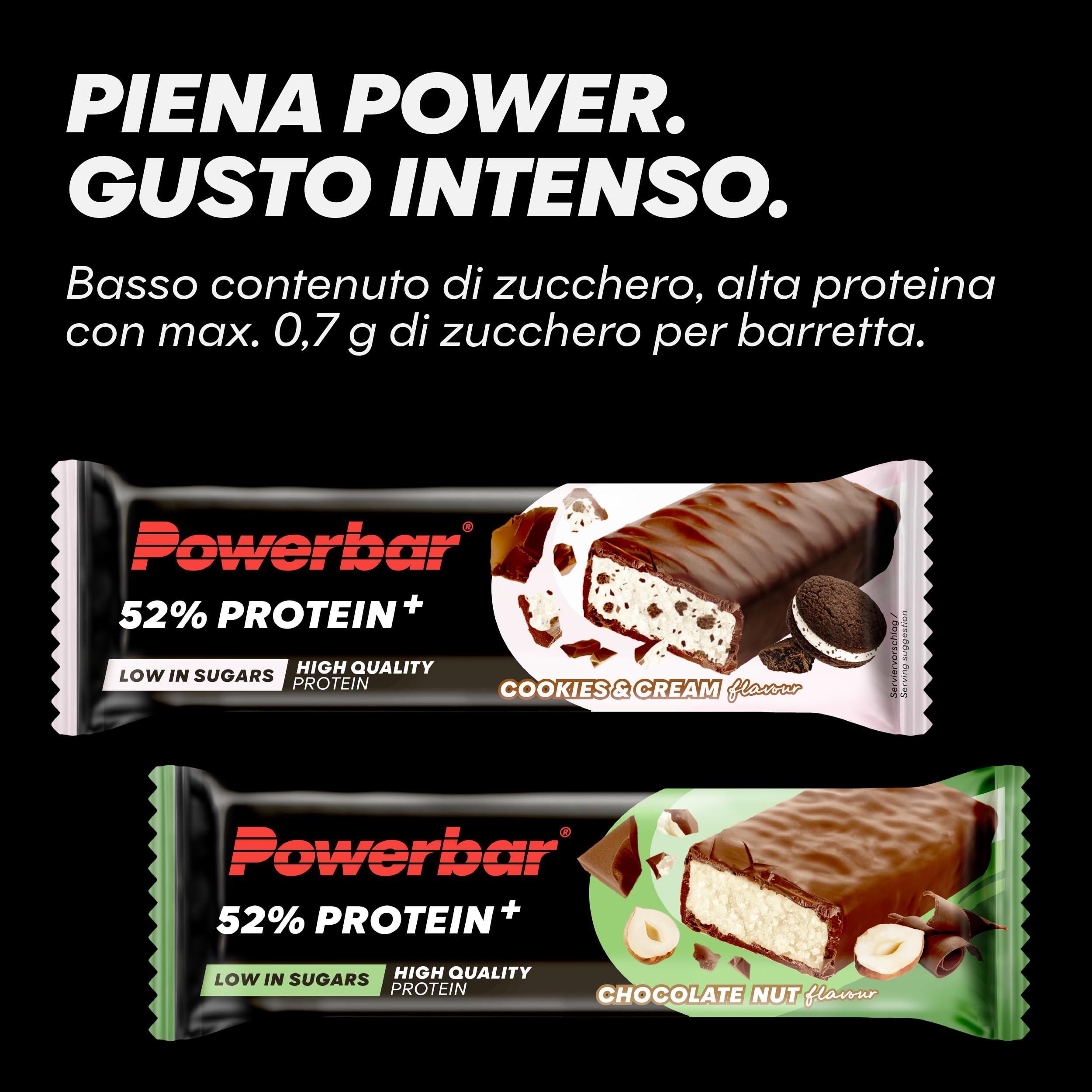 Powerbar - 52% Protein Plus - Chocolate Nut - 20x50g - Barretta ad alto contenuto proteico - Basso contenuto di zuccheri
