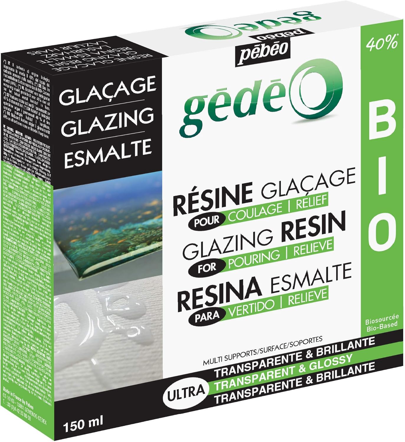 PEBEO Clear Kit-High Shine, Semi-Liquid Gloss, Eco-Friendly Formula, for Casting Moulds, Table Tops, Crafting Supplies, 150 ml, Gedeo Bio Glazing Resin, Transparent