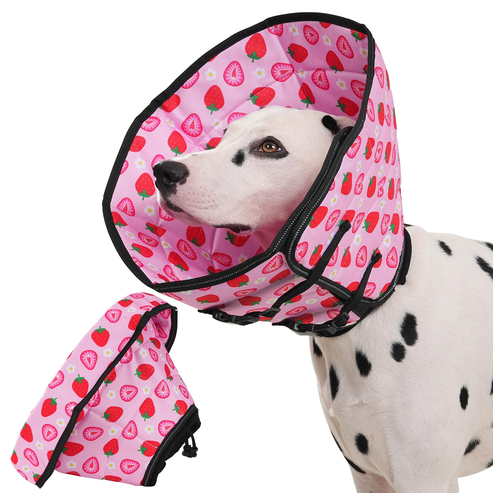 Avont Soft Dog Cone After Surgery, Buster Collars for Dogs, Pet Elizabethan Recovery Neck Collar, Head Cone Prevent Licking -Strawberry(M)