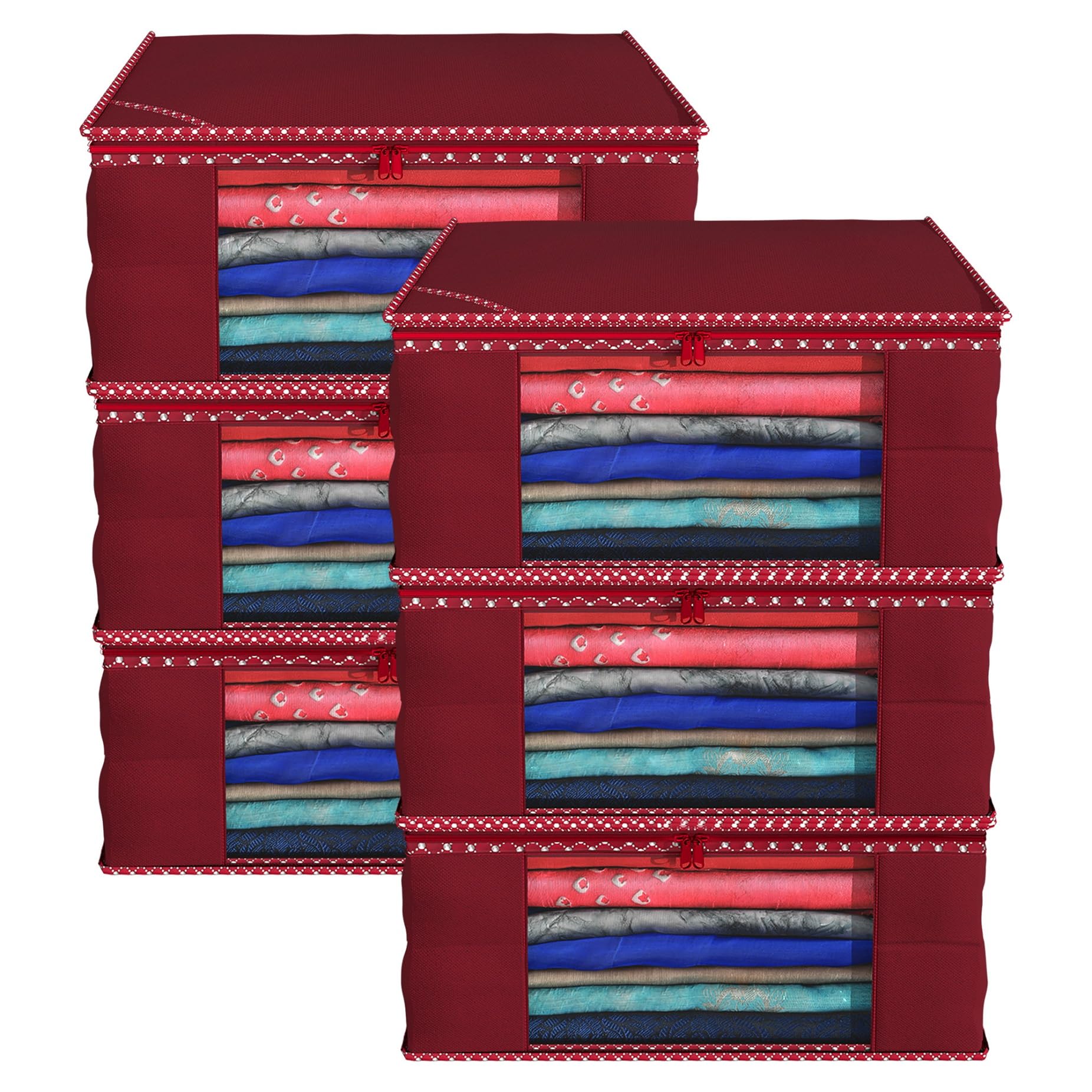 Kuber Industries Clothes Organizer For Wardrobe (Pack of 6) - Storage Organizer For Saree | Shirts | Salwaar Suit and Lehenga - Dress Organizer For Wardrobe - Saree Covers With Zip (Maroon) (B078KY23F9) Amazon Price History, Amazon Price Tracker