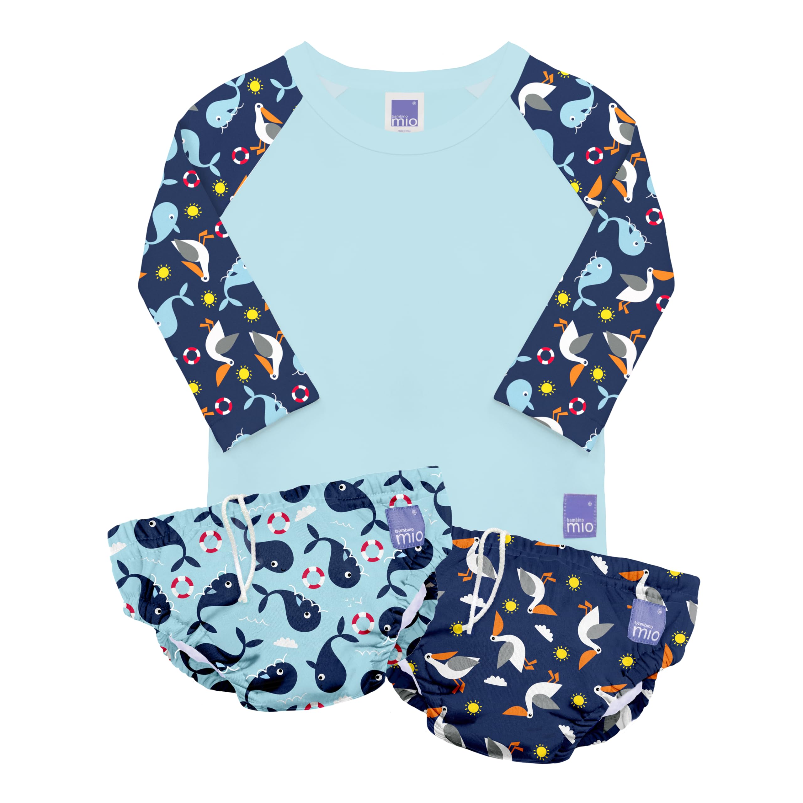 Bambino Mio, Reusable Swim Set NAUTCAL, 1-2 Years - 2 Swim Nappies and Rash Vest Top, Baby and Toddler, Sun Protection UPF40+ โ image 1