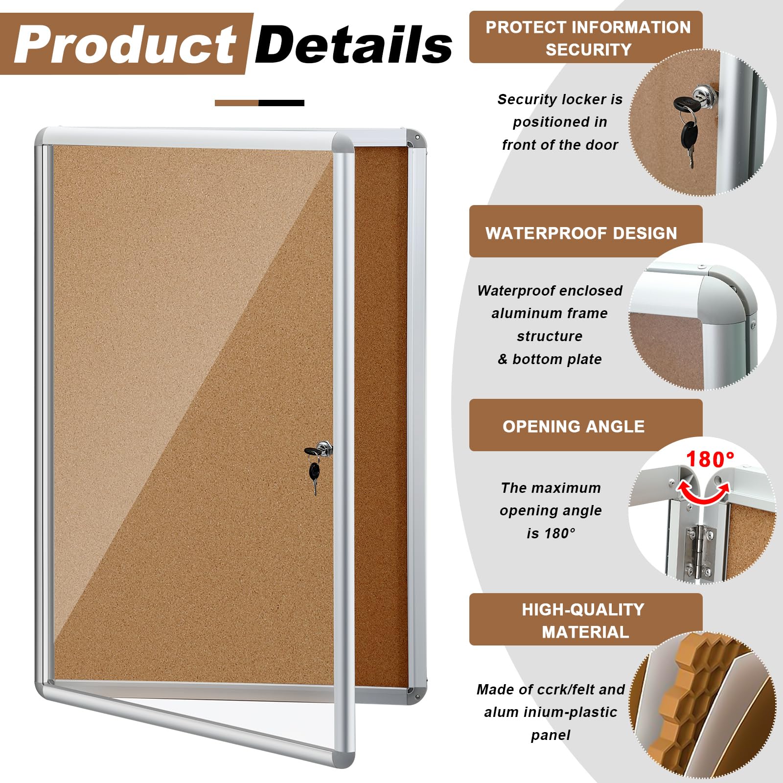 Blulu Enclosed Bulletin Boards Lockable Noticeboard Displays Cork Boards Wall with Locking Door, Outdoor Bulletin Board Weatherproof Ideal for School Office Notices (Wood Color,36 x 46.5 Inch)