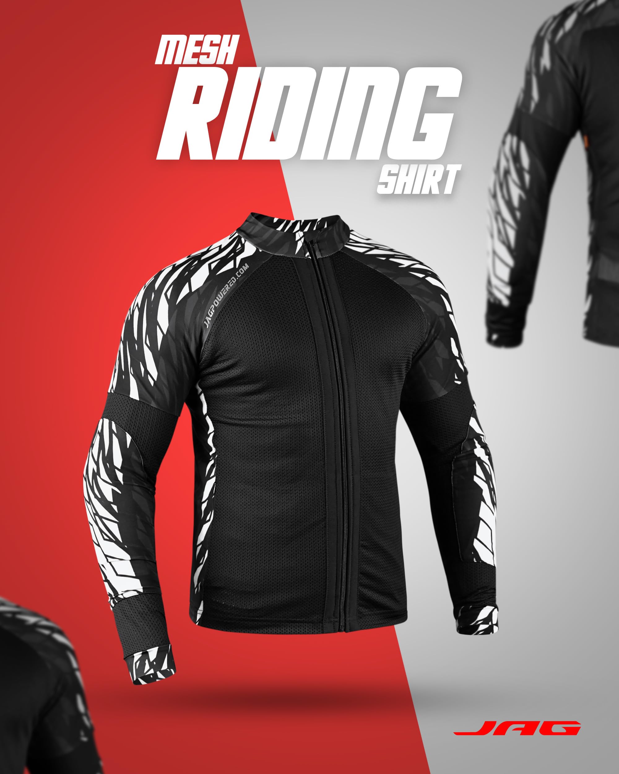 Photo 1 of J.A.G. Motorcycle Mesh Shirt for Men with CE Certified Protective Padded Armors | All Season Motorcycle Riding Shirt (US, Alpha, Medium, Regular, Regular, White Black)