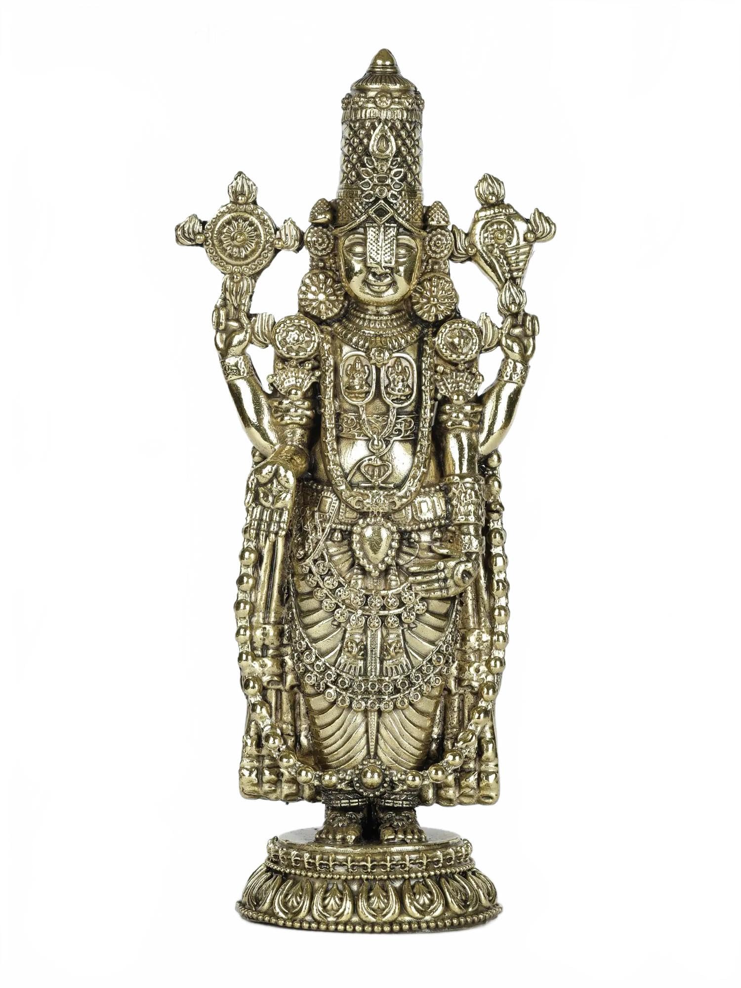 Exotic India Small Superfine Tirupati Balaji Brass Statue Lord Venkateshvara Idol for Home Mandir and Spiritual Décor (Multiple