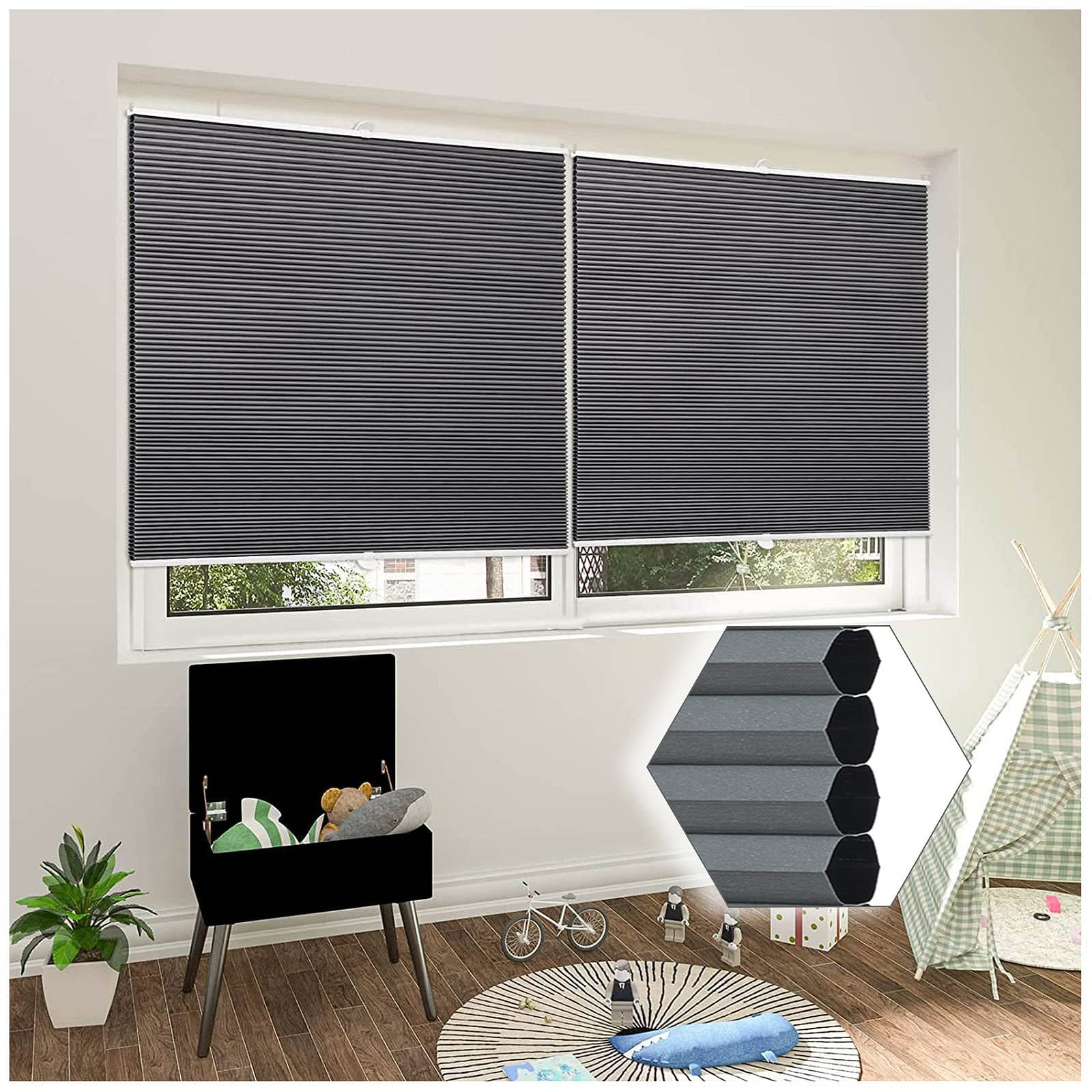 Górne dolne komórkowe żaluzje o strukturze plastra miodu - zaciemnianie pokoju i filtr światła do świetlików dachowych, szare, 110 x 200 cm / 43.3x78.7in (43,3 x 78,7 cala) - t do przestrzeni