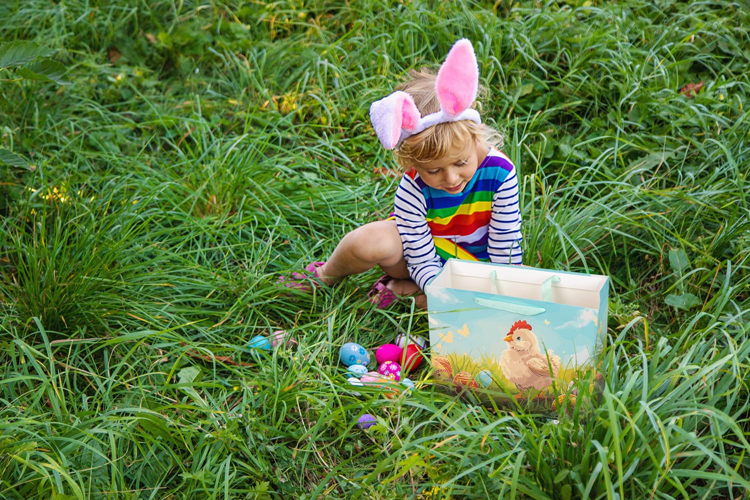 ysmile Torba na prezent wielkanocny z chusteczką do pakowania 33 cm duża wielkanocna papierowa torba z uchwytem dla dzieci, 2 szt
