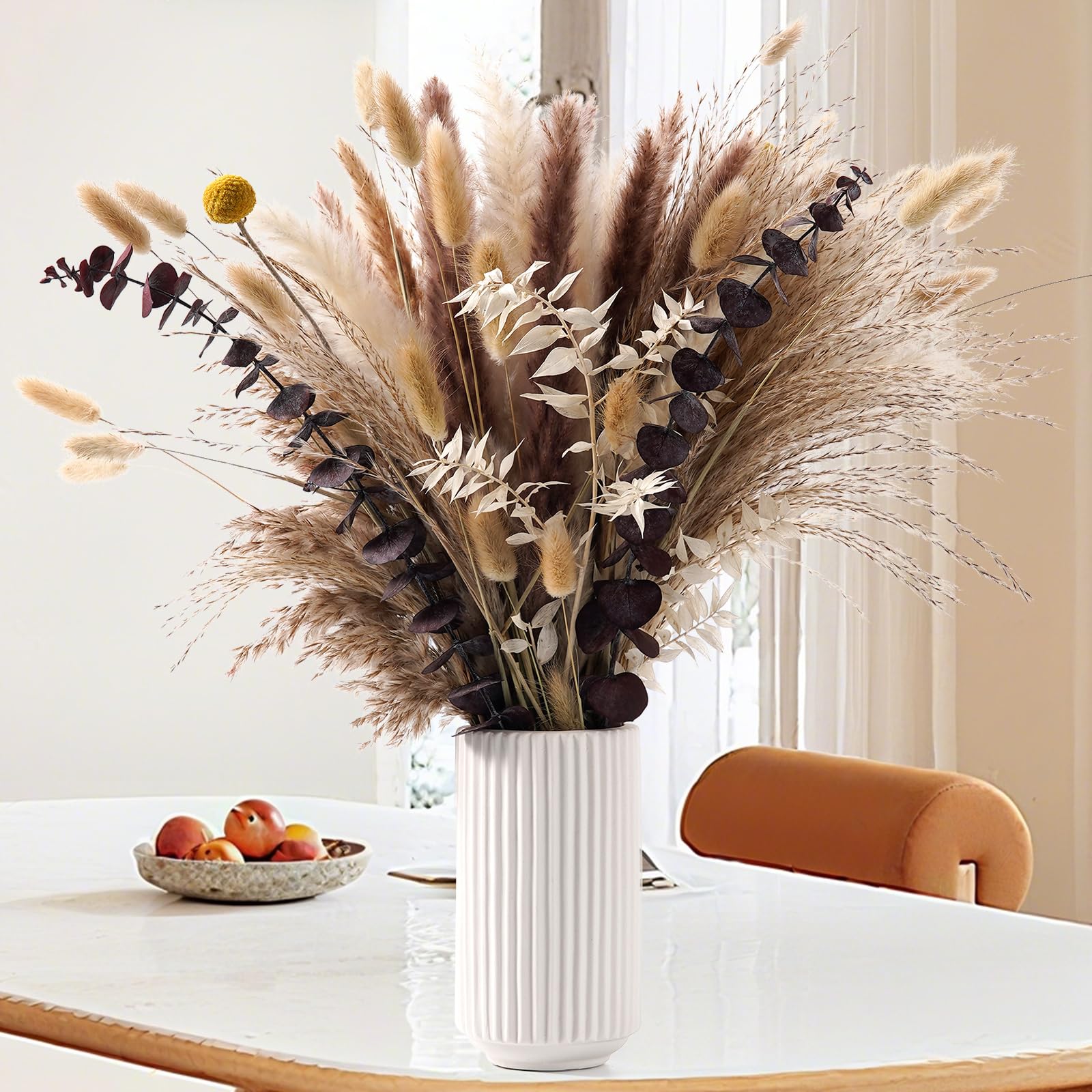 89 Pcs Natural Dried Pampas Grass Decor Set - Boho Style Bunny Tails & Cream White Pampas for Wedding Centerpieces, Rustic Party Table Decor, Artificial Floral Arrangements and Summer Home Decoration