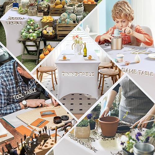 Miniatura 19 de Paquete de 2 manteles de elastano rectangulares ajustables de 6 pies, color negro, fundas elásticas, lavables, sin arrugas, para festivales