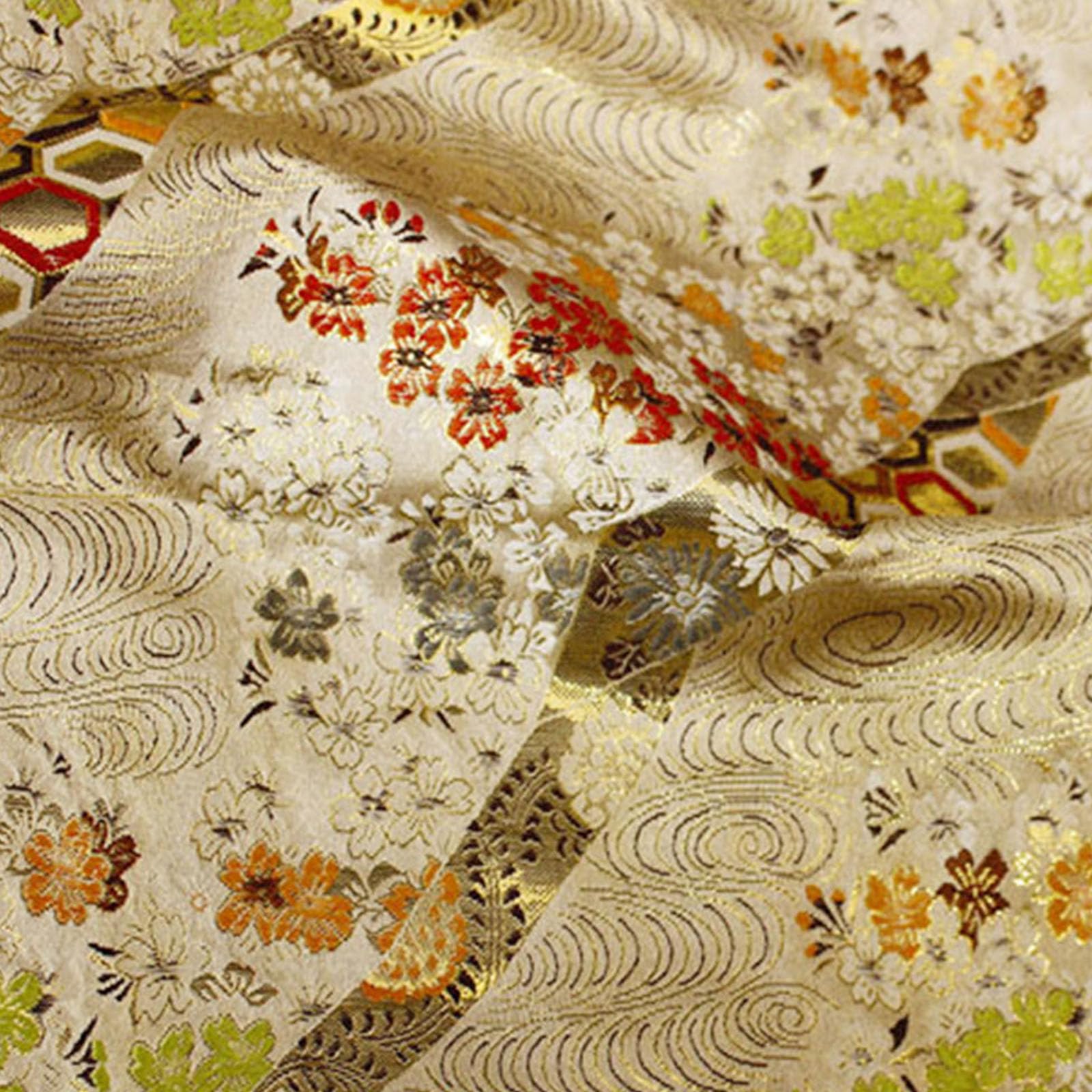tkanina w kwiaty, Brokatowa satyna jedwabna kwiatowa tkanina do samodzielnego szycia, tkania złota piękna wykwintna tkana ręcznie robiona na paski 150X50cm, czerwona(Beige)