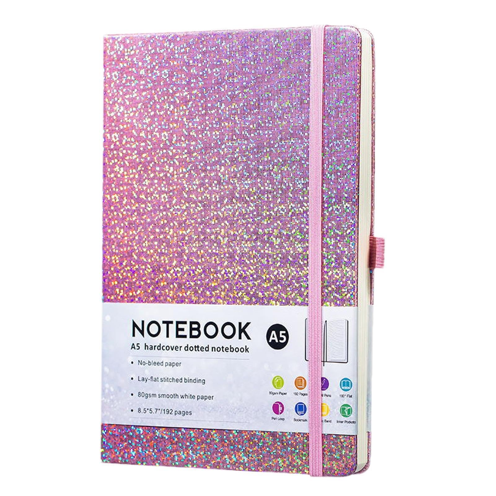 Stronrive Glitter Notebook, Pocket Notepad, 8.4x5.7 Inches 160 Lined Pages Glitter Never Peel Off Journal Hardcover Notebooks with Bandage for Writing