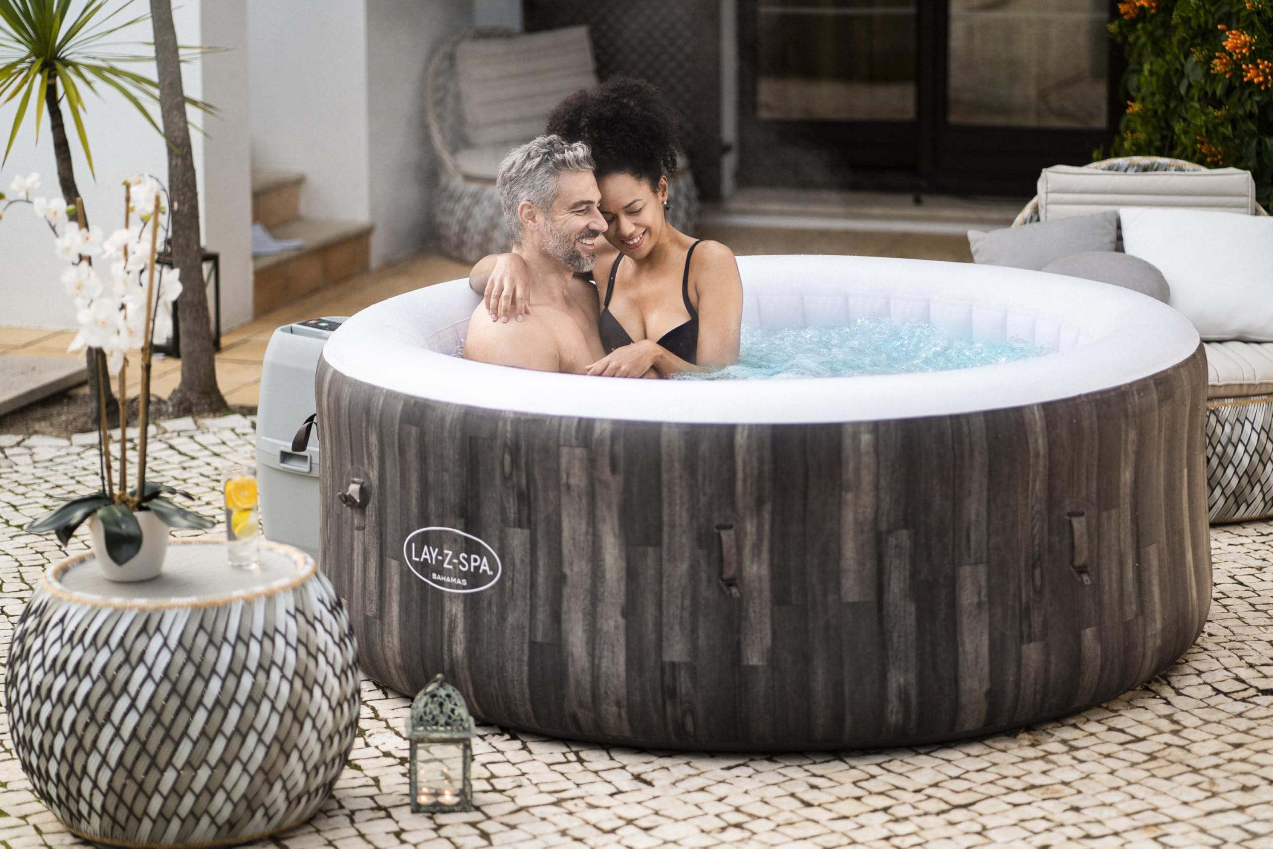 Spa Gonflable Rond Lay-Z-Spa® Bahamas Airjet™ Motif Bois 2 à 4 Personnes, 180 x 66 cm
