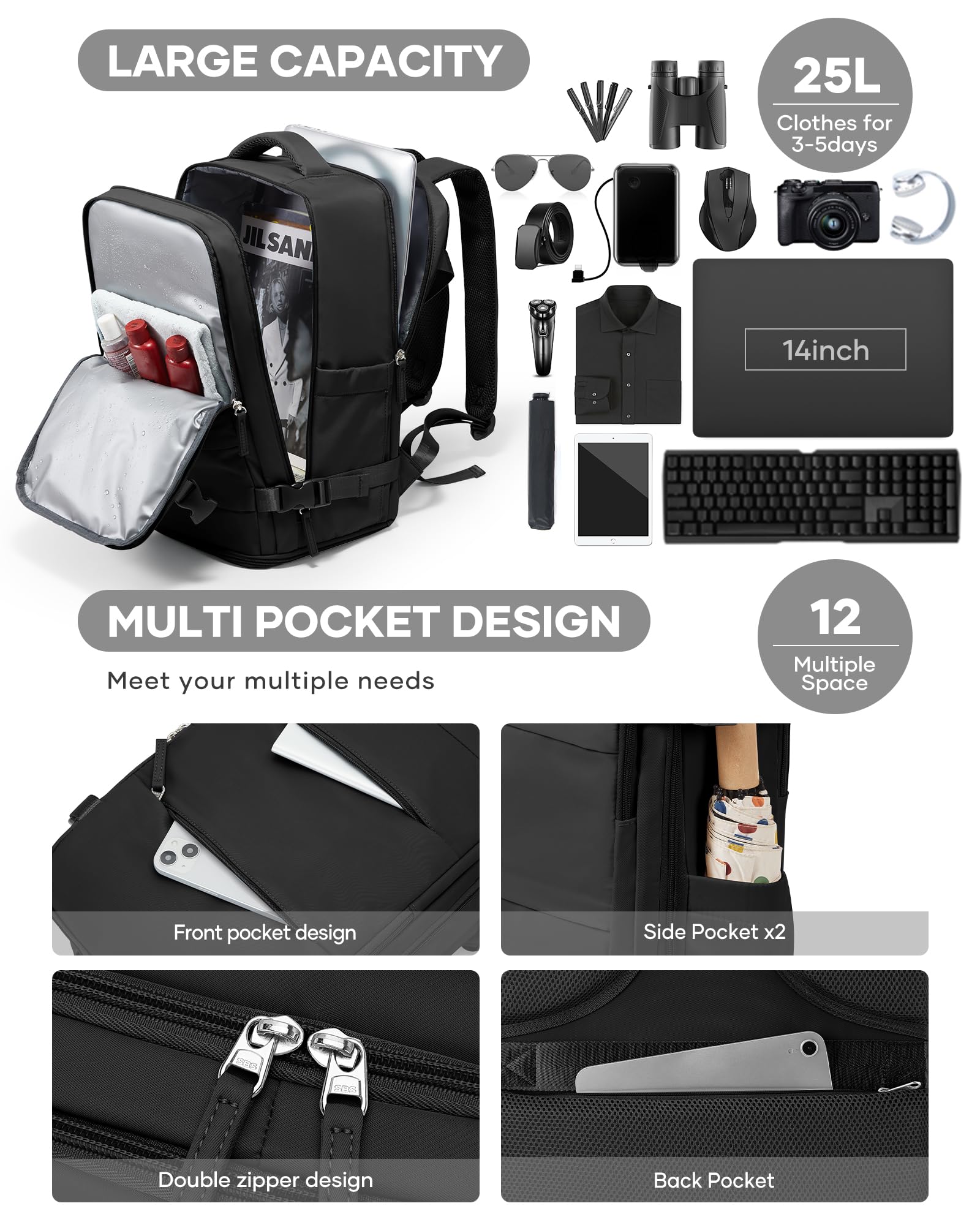 BJLFS Borse da Cabina per Ryanair 40x30x20 Bagaglio a mano Sottovuoto 40x20x25 Zaino da Viaggio con Sottovuoto impermeabile Donna Zaino Easyjet 45x36x20 Zaini Wizzair con porta scarpe