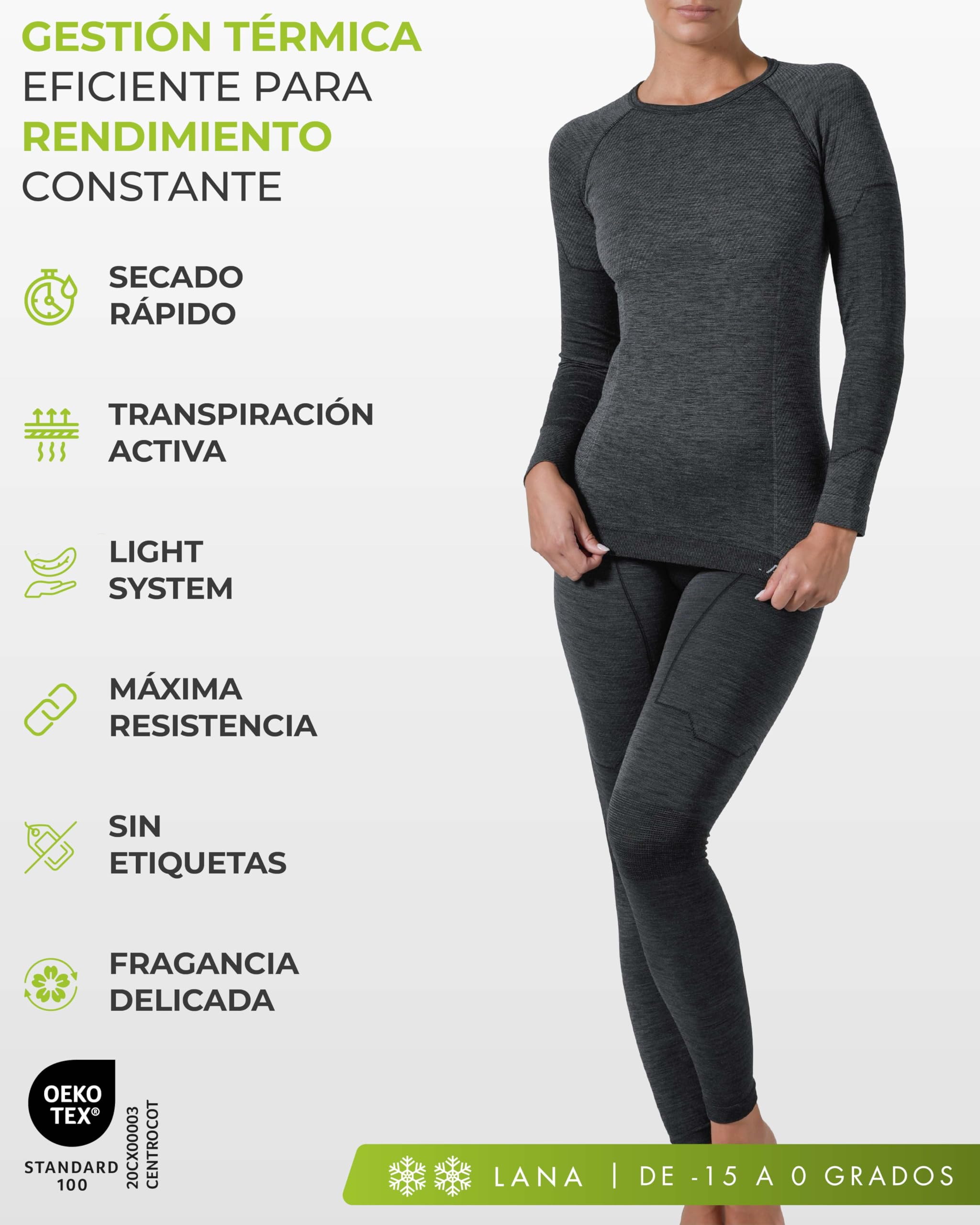 Risalti Ropa Termica Hombre Mujer Lana Merino – Conjunto Térmico Camiseta y Mallas Unisex con Cuello De Regalo, Ropa Interior Térmica Seamless Transpirable y Termorreguladora – Made in Italy