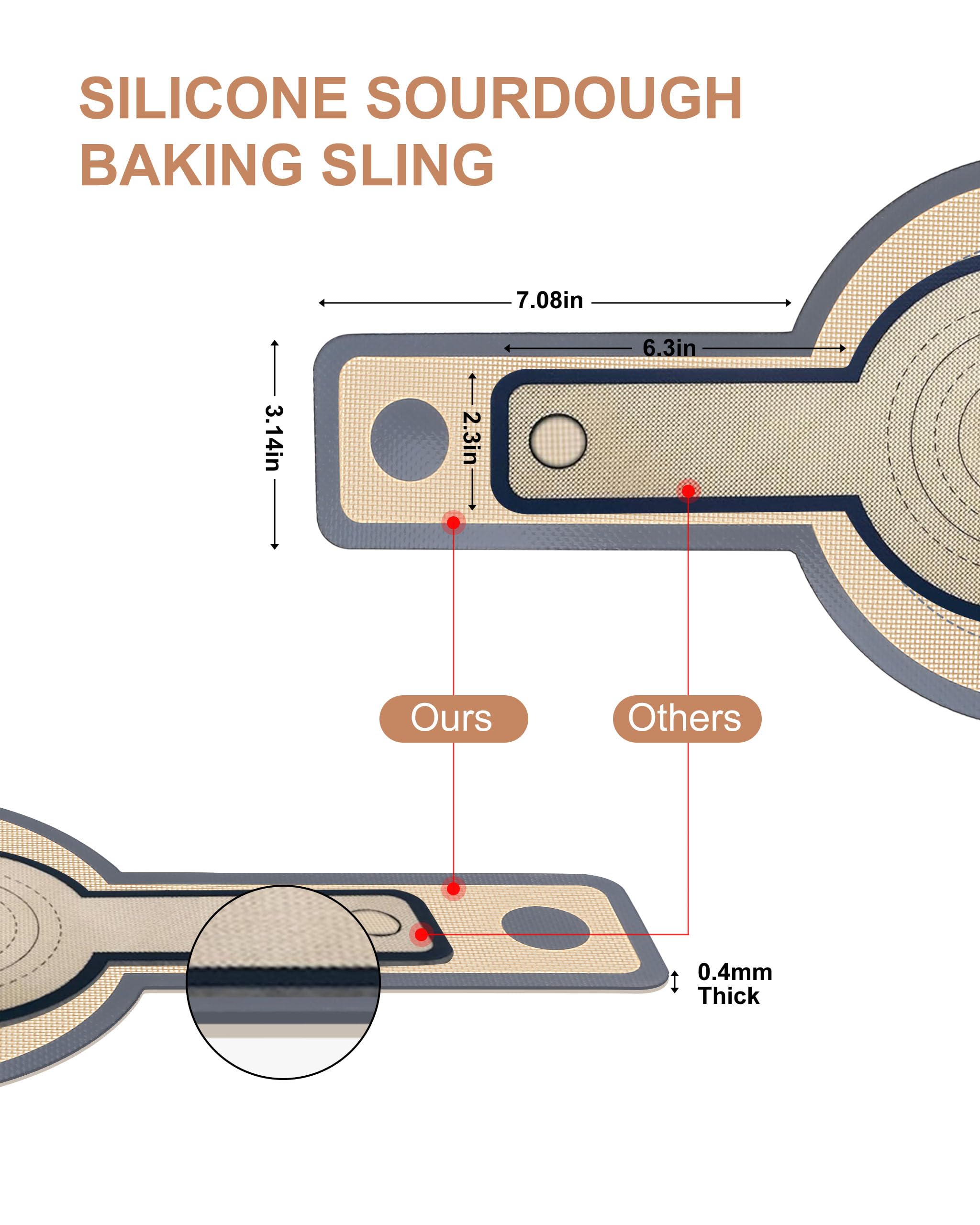 Silicone Bread Sling for Dutch Oven, 2 Pcs Non-Stick & Easy to Clean Bread Baking Mat, Reusable Bread Sling Supplies with Long Handle, Bread Baking Sheet Liner to Transfer Sourdough?Grey?