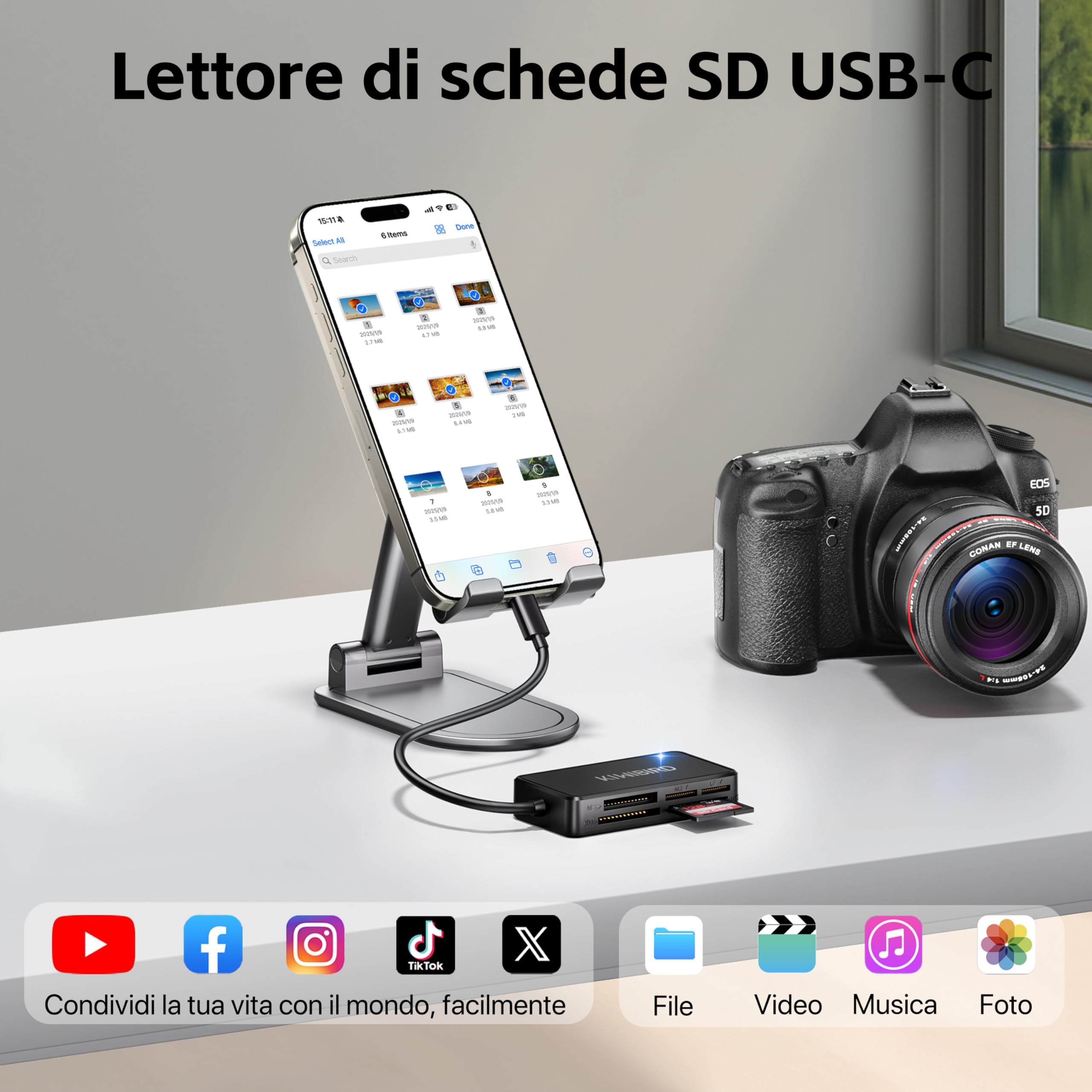 KiWiBiRD lettore schede SD USB-C, Compact Flash card reader, Memory Stick Pro Duo adapter per MS xD M2, compatibile con iPhone 17 Pro Max 17 Air MacBook Mac Galaxy S25 Android