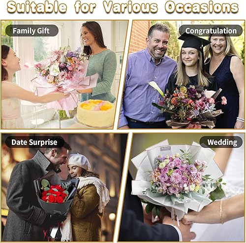 Miniatura 7 de 20 hojas de papel de regalo de flores, papel de regalo de ramo floral impermeable, borde dorado, suministros de ramo de floristería coreana para