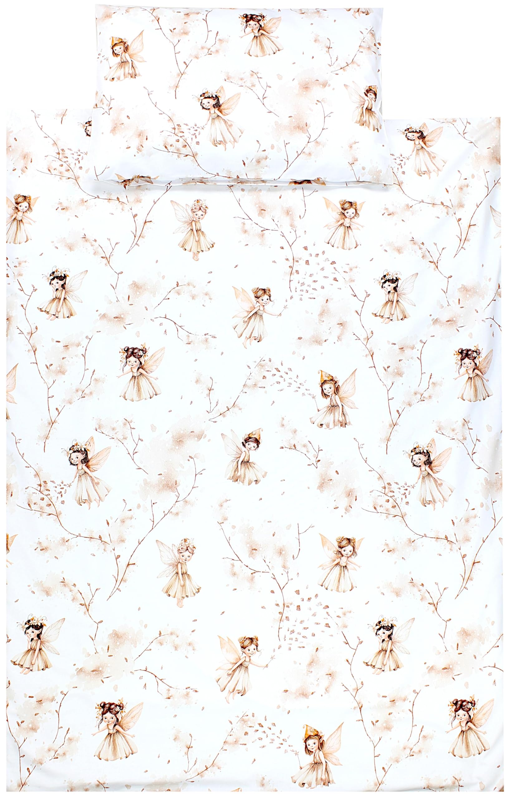 TupTam Ensemble de Linge de Lit pour Enfants 2 Pièces pour Fille Garçon, Beige/Fées, 120x90 cm