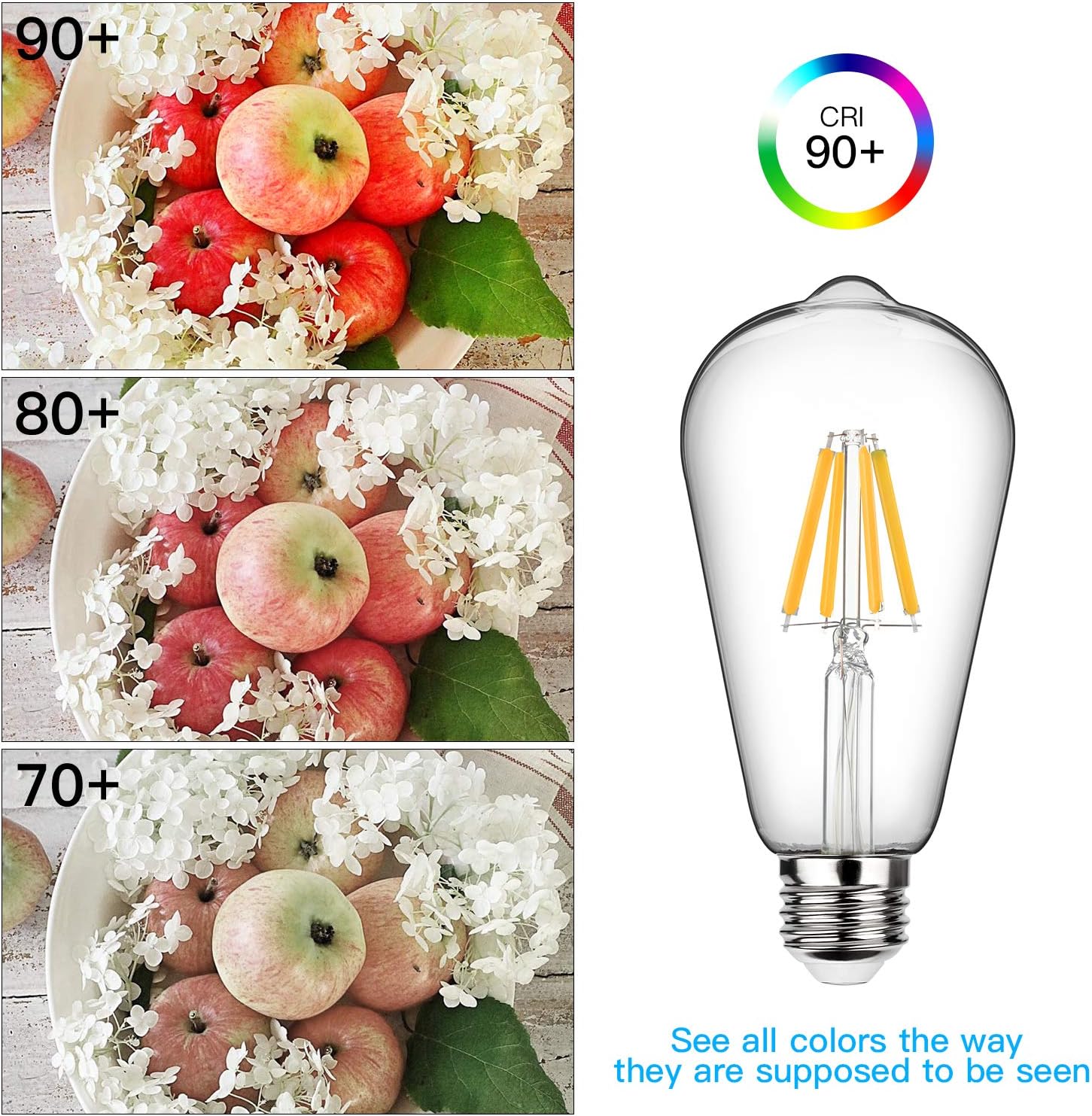 SHINE HAI 10-Pack LED Edison Bulb Dimmable, Daylight White 5000K, 60W Equivalent, 6W, 800 Lumens High Brightness, ST64 Vintage Filament Light Bulb, LED Antique Bulbs, CRI 85+, E26 Medium Base