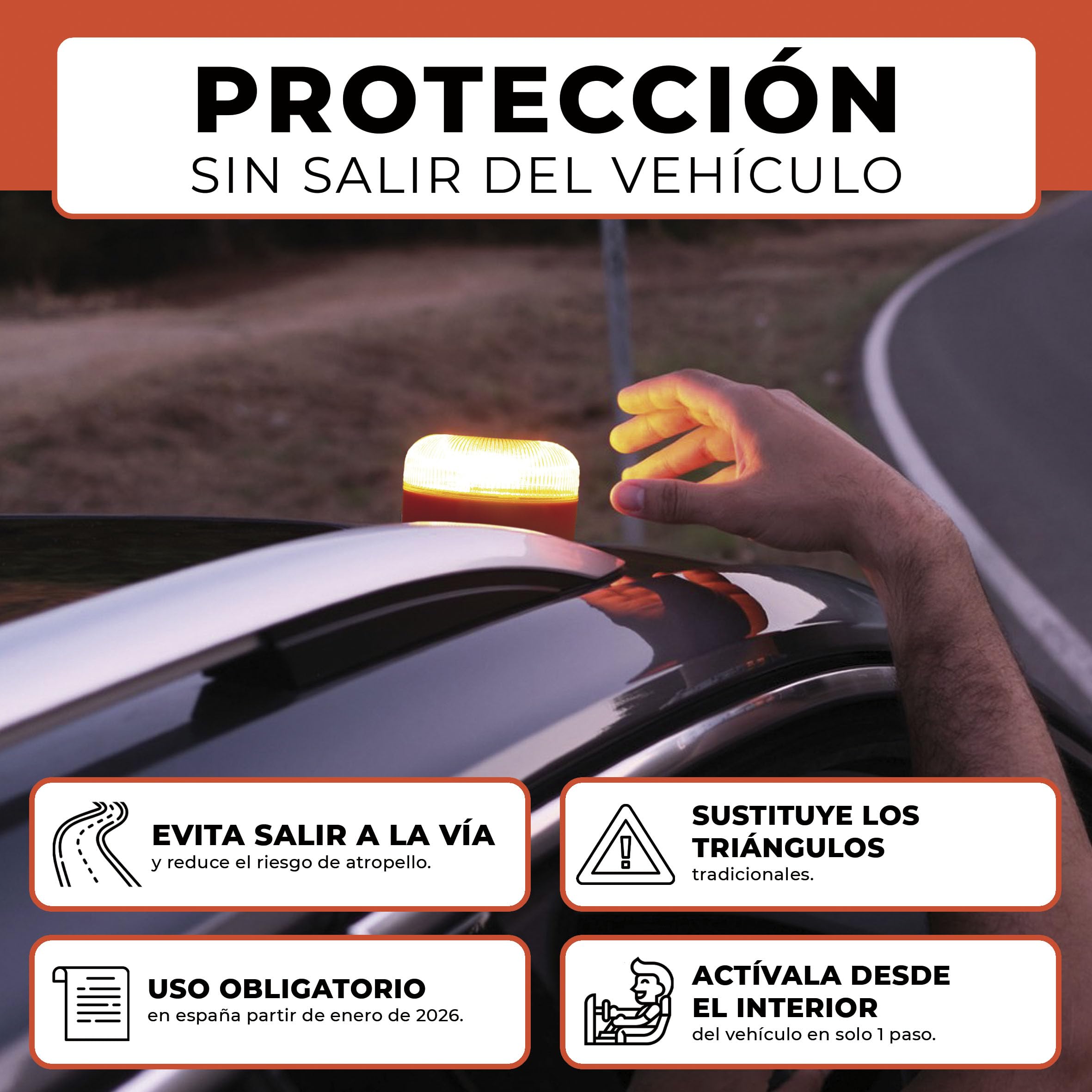 Luce di emergenza V16 con geolocalizzazione certificata e collegata con SIM DGT 3.0 Piano dati integrato incluso IP-54 Base magnetica con custodia inclusa