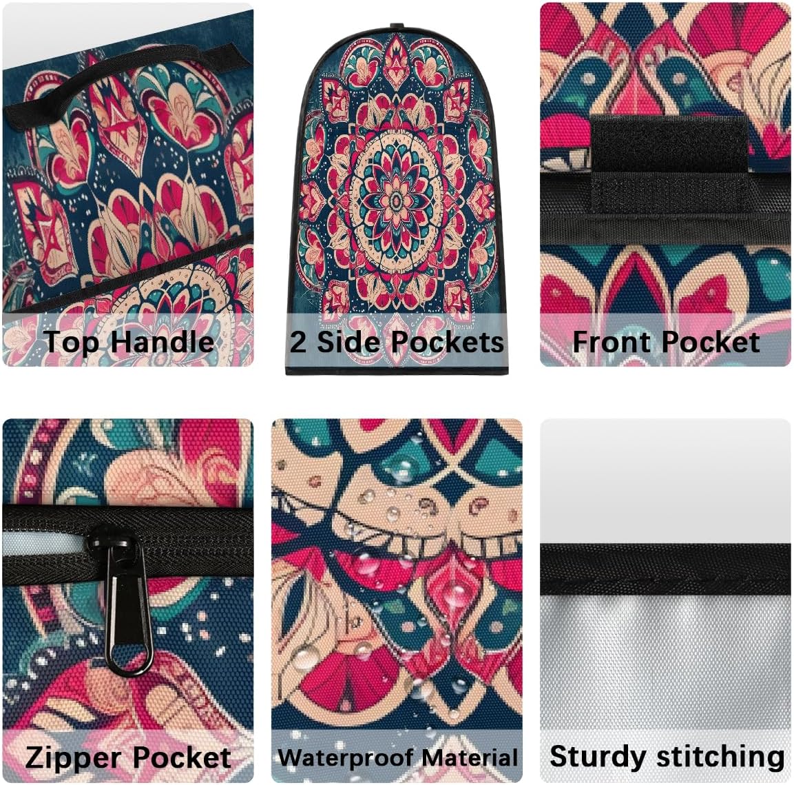 Mandala Ethnic Flower Kitchen Aid Mixer Cover Compatible with 6-8 Quart Stand Mixer Dust Cover with Pockets and Handle Accessories Appliance Organizer Bag Fits Tilt Head & Bowl Lift Models