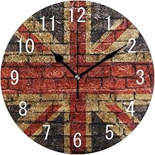 Home Decor Vintage UK Flag Union Jack Bricks Wall Round Acrylic Wall Clock Non Ticking Silent Clock Art for Living Room Kitchen Bedroom