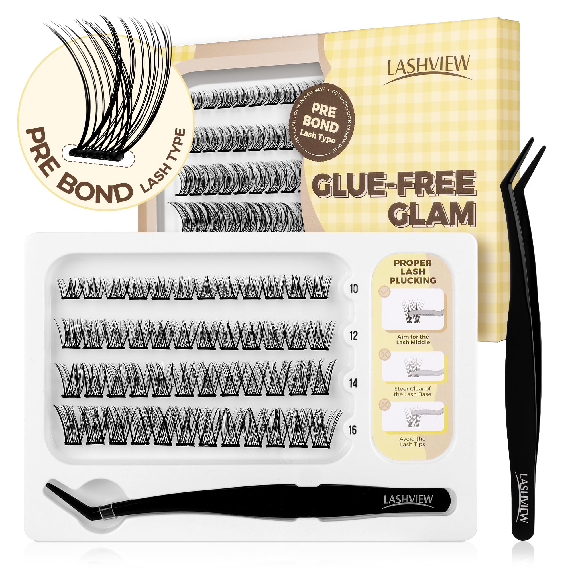 LASHVIEW Self Adhesive Lashes Clusters Eyelashes, 5+ Days Wear Press-on Lashes 10-16mm Individual Lash Extension Kit with Tweezers, No Glue Needed Natural DIY Kit (ZNF23) — view 24