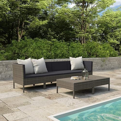 Homgoday Garden Furniture Sets, Garden Furniture Set for 6-8 Person with Corner Sofa, with Seat and Back Cushions 6 Pieces and Cushions Synthetic Rattan Grey