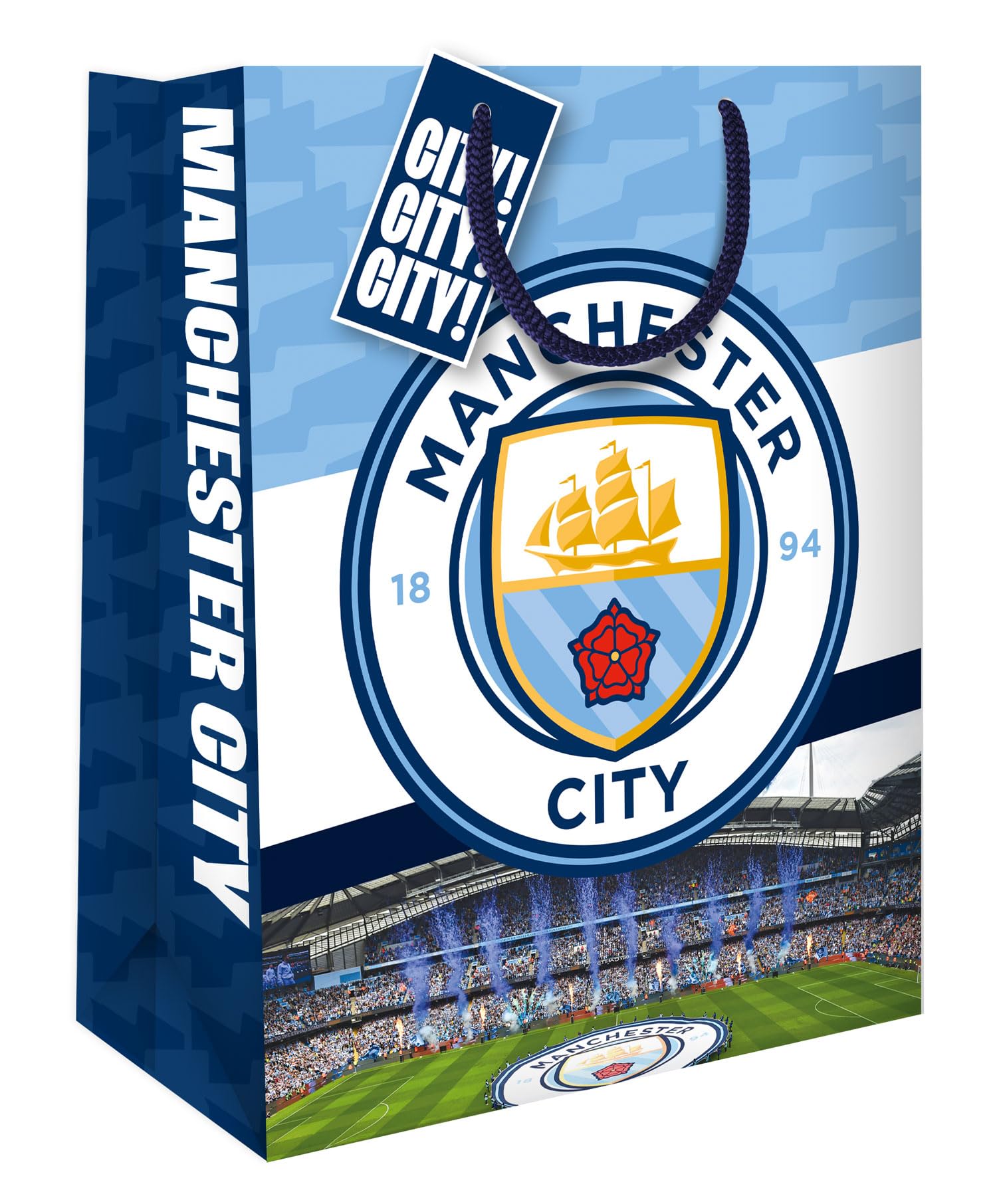 Danilo Promotions Ltd MANCHESTER CITY FC GIFT BAG FOOTBALL THEME MEDIUM SIZE BIRTHDAY GIFT BAG