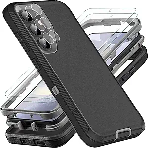 for Samsung Galaxy S24 Plus Case, with 2Pcs [Self Healing Flexible TPU Screen Protector & Camera Lens Protector] Military Grade 3 in 1 Heavy Duty Case for S24 Plus (Black/Grey)