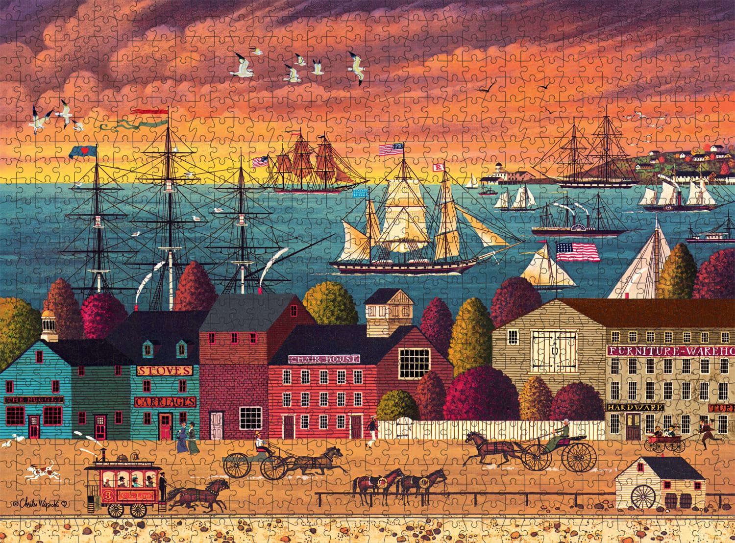 Buffalo Games - Charles Wysocki - Hoopla at The Harbor - 1000 Piece Jigsaw Puzzle for Adults Challenging Puzzle Perfect for Game Nights - Finished Puzzle Size is 26.75 x 19.75