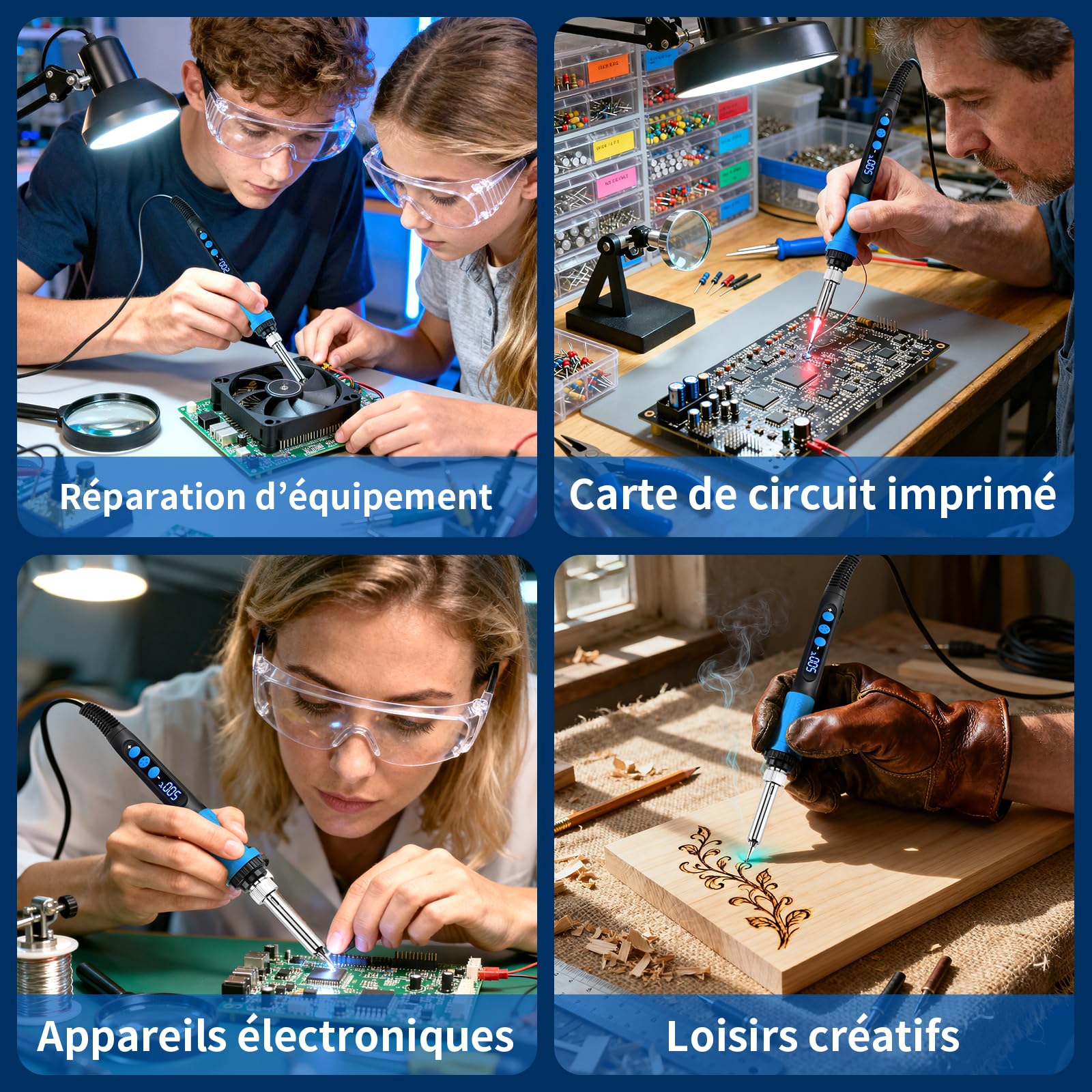 Fer A Souder Electronique De Precision Kit 90W Température Réglable 180-500°C Fer A Souder avec Interrupteur, 50g Pâte à Souder, Pompe à Dessouder, 5 Pointes, Support avec Éponge, 1.5M Fil de Soudure