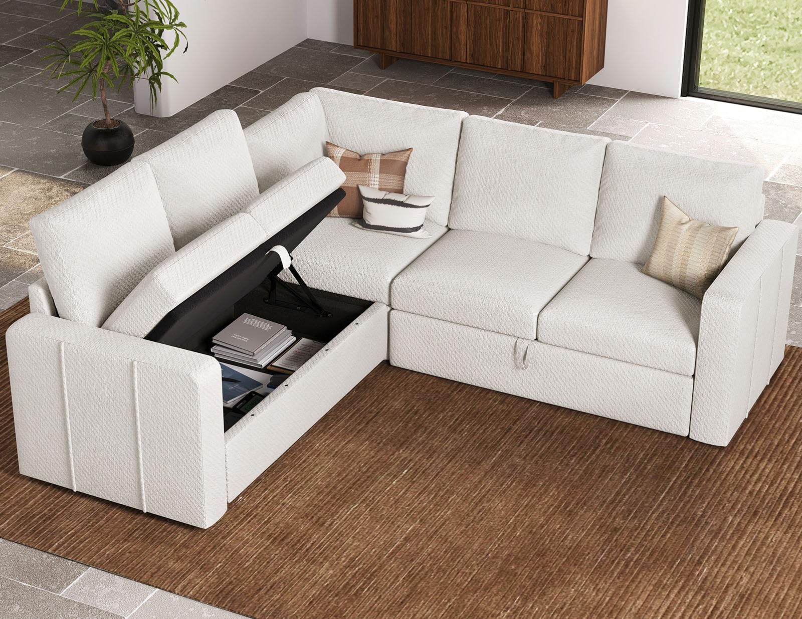 Belffin Modular Sectional Sleeper Sofa with Pull Out Couch, L Shaped Sleeper Pull Out Bed, Convertible Sectional Couches for Living Room, White