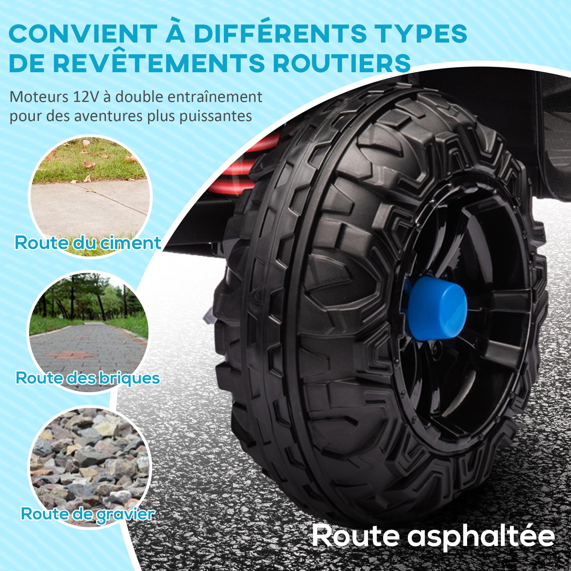 AIYAPLAY Quad Électrique Enfant 12 V, Voiture Électrique Enfants Bleu | Marche Avant Et Arrière, 2 Moteurs, 5 km/h, Klaxon, MP3, Phares LED, 37-60 Mois