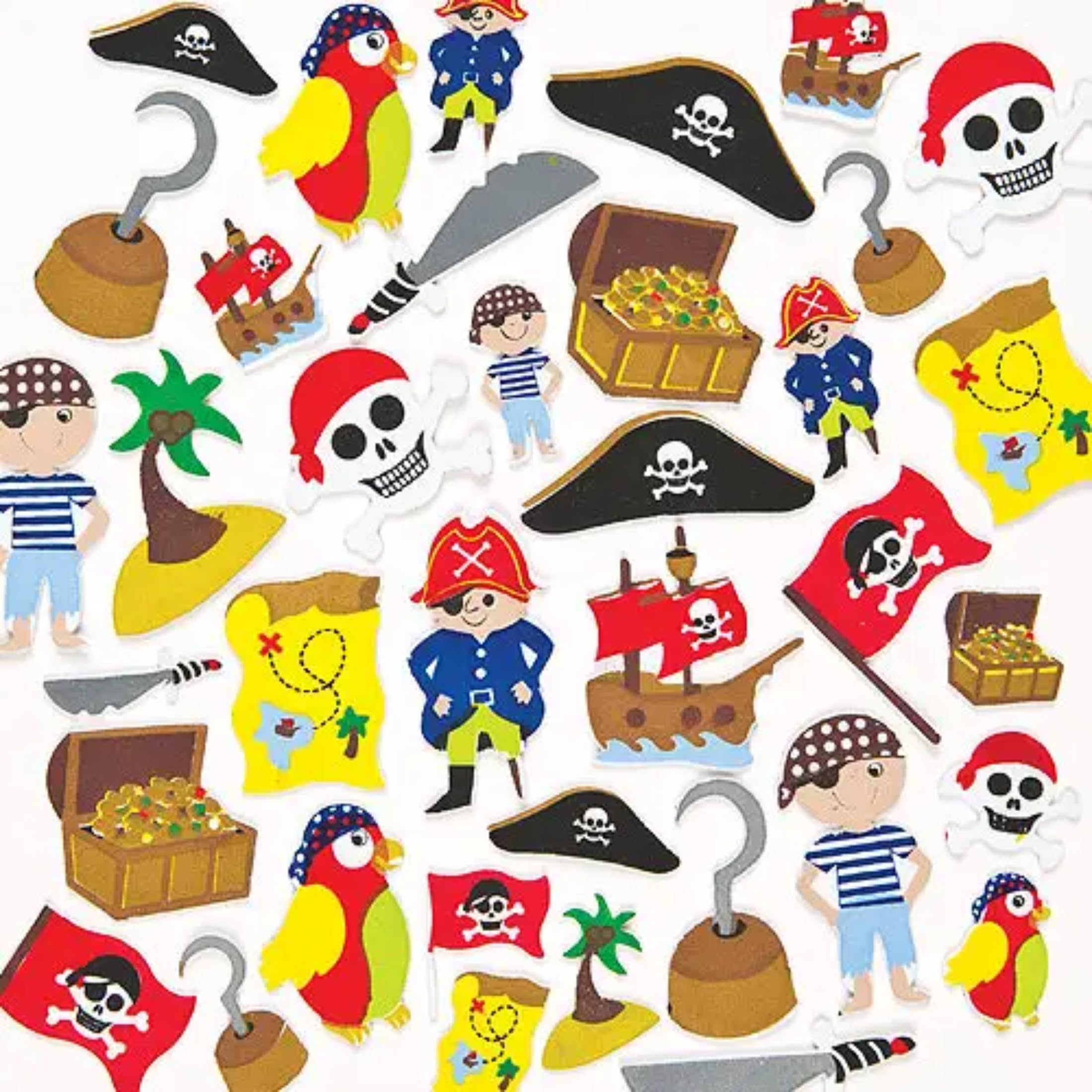 Baker Ross EV3215 Pirate Foam Stickers (Pack of 96) for Kids to Decorate, Arts and Crafts, Vinyl, Assorted
