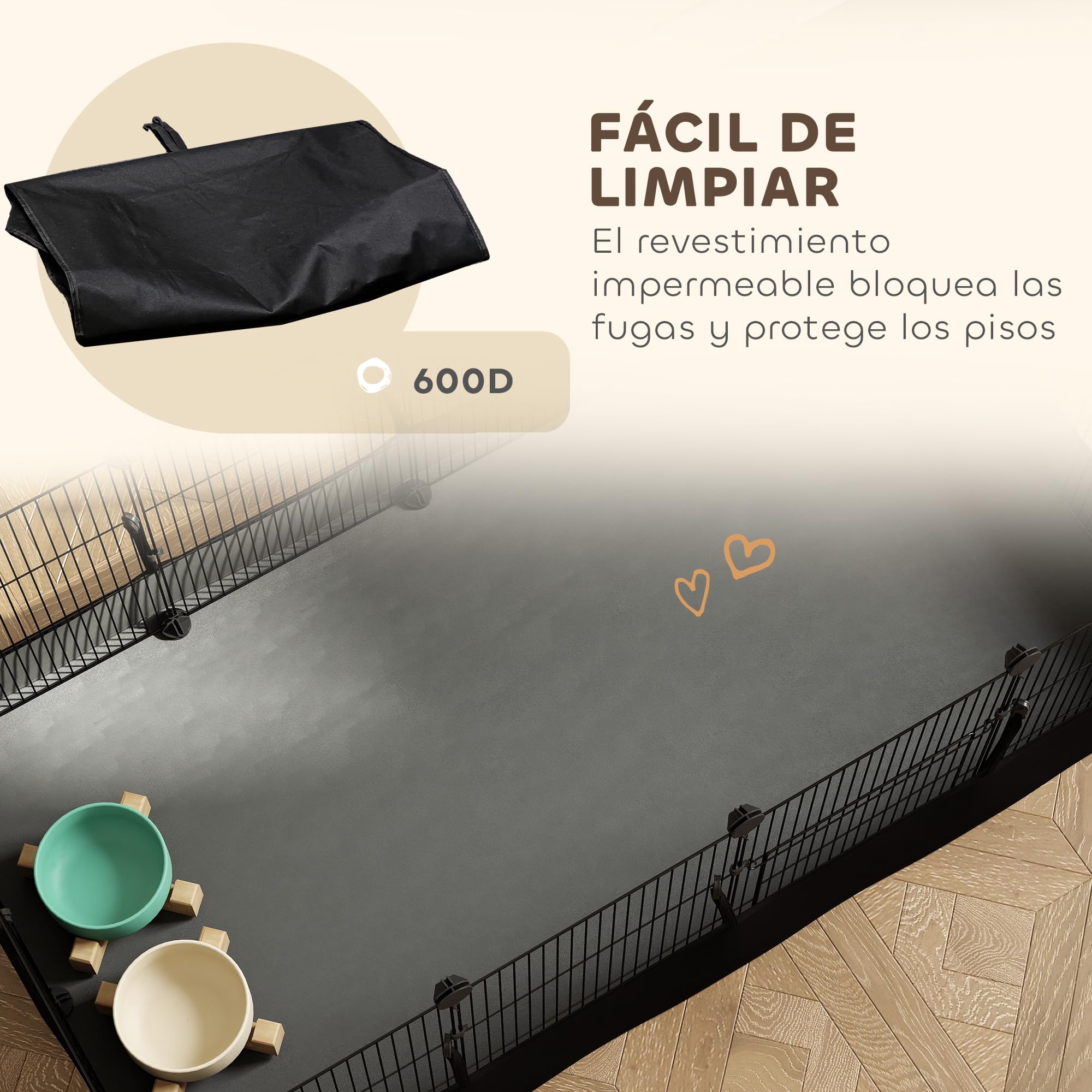 PawHut Valla Metálica para Mascotas de 12 Paneles, Jaula para Animales Pequeños, Forma Personalizable, Alfombrilla Impermeable, Parque para Cobayas, Erizos, 120x60x40 cm, Negro