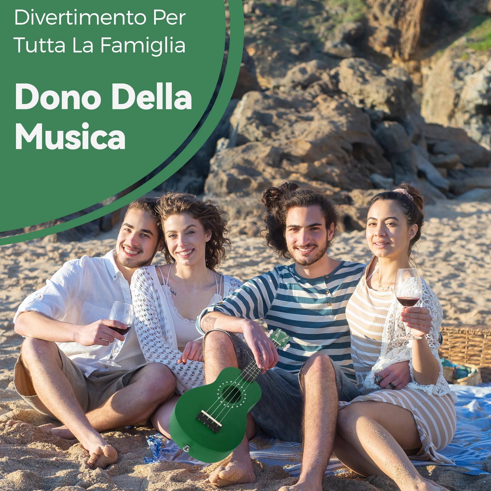 EastRock Ukulele soprano 21 pollici, ukulele kit per Bambino Principiante con borsa,string, instruction manual (verde)
