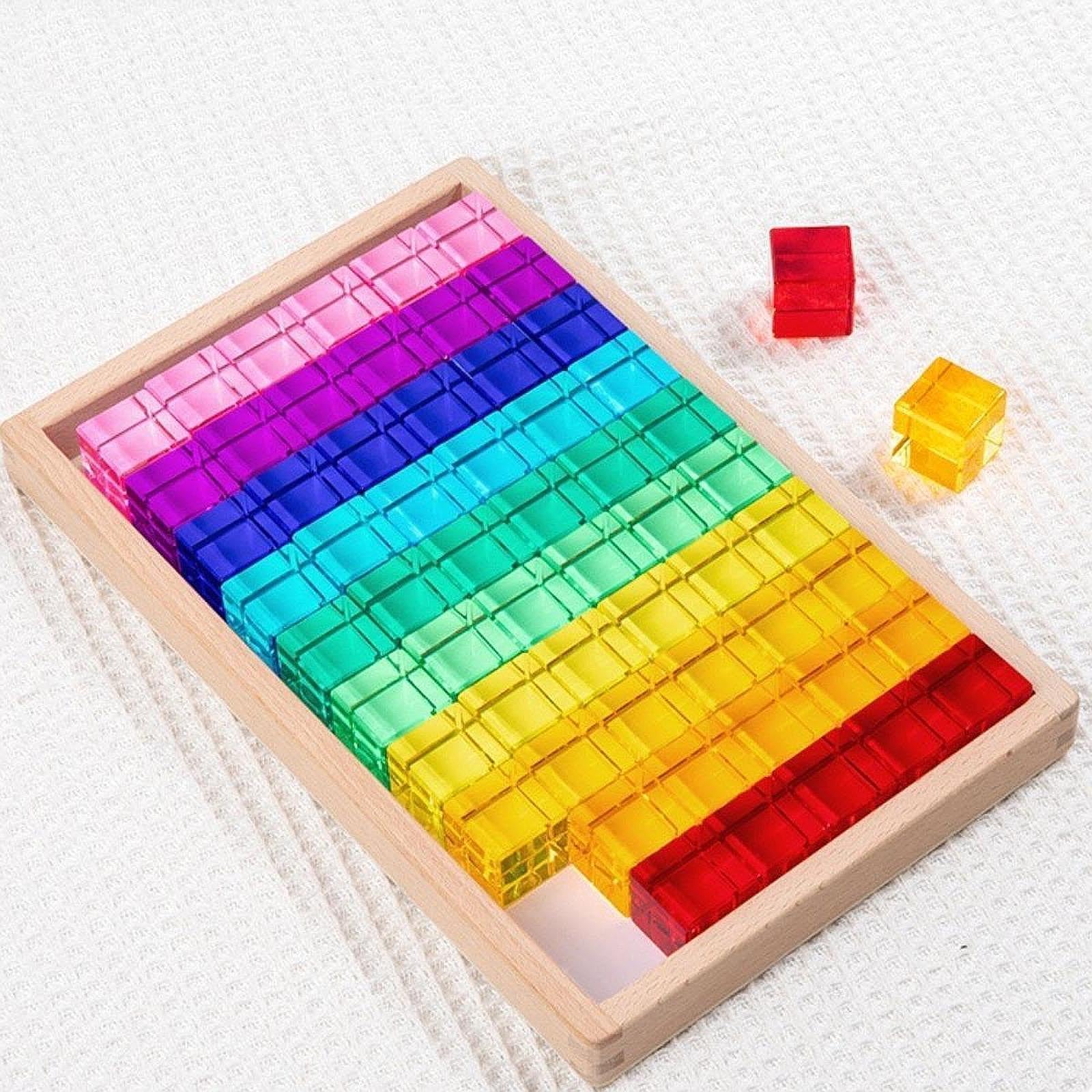 Bloques de Construcción Sensoriales, 60 Cubos Acrílicos 2.5cm, Juguetes Educativos para Apilar y Clasificar, Aprendizaje de Colores