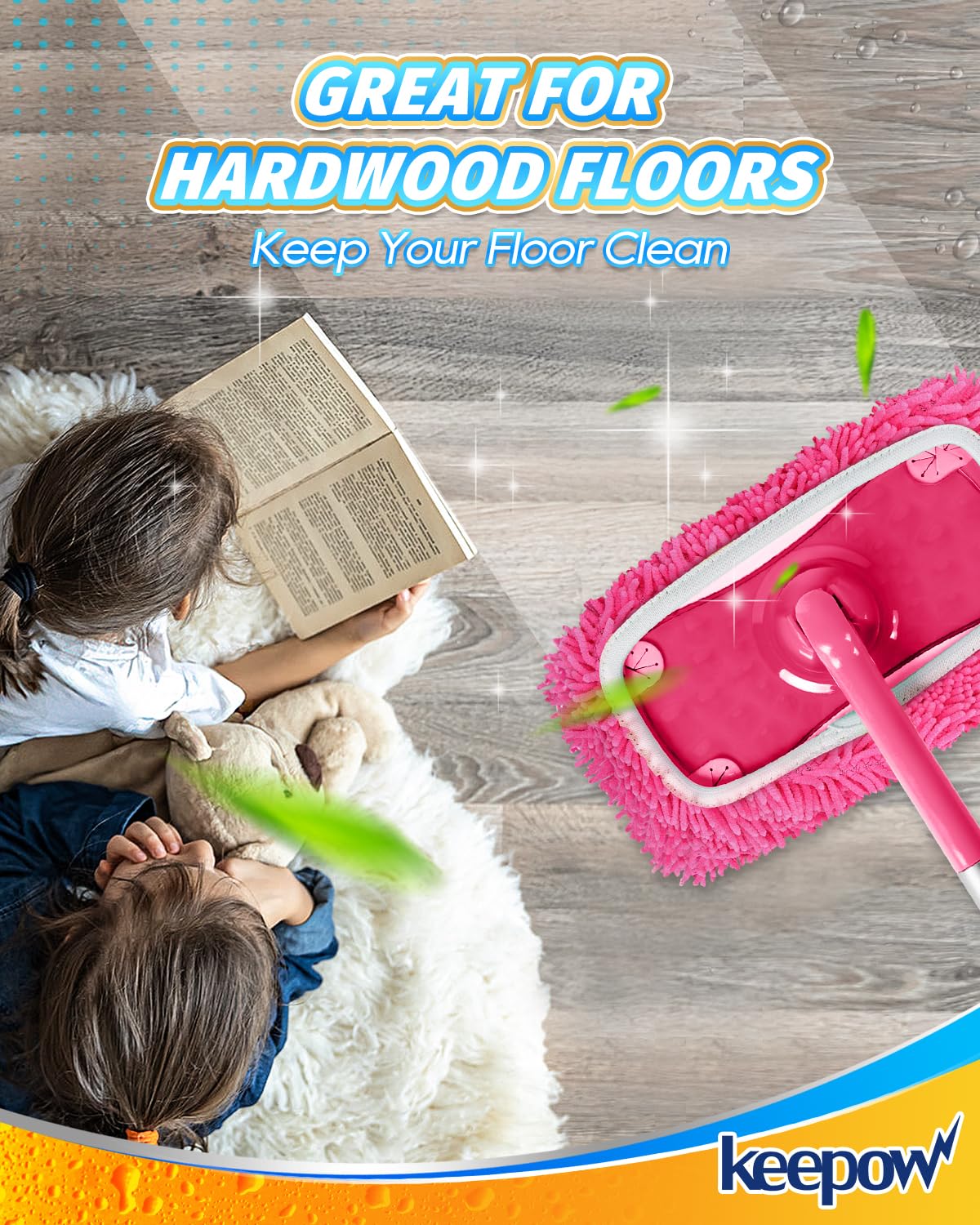 KEEPOW Toallitas de suelo reutilizables para Swiffer, 2 unidades de microfibra rosa, húmedas y secas, gran absorción de polvo y pelo